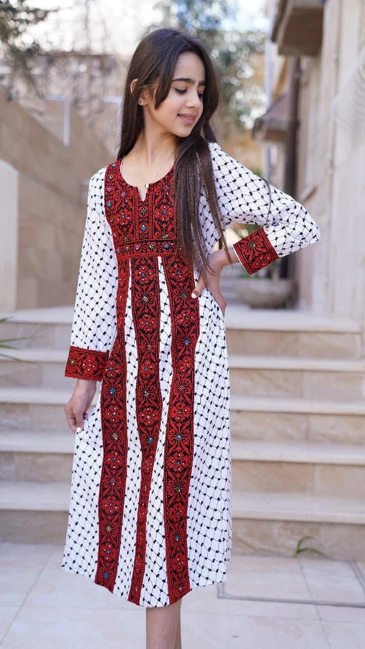 Traditional Palestinian Embroidery Dress For Girls Tatreez Kuffiyyeh