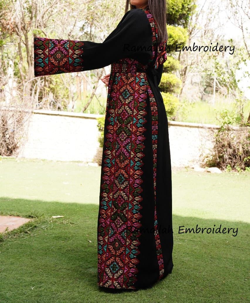 Palestinian Thobe Tatreez Embroidery Front and Back Six Strips Red And  Black - image 5