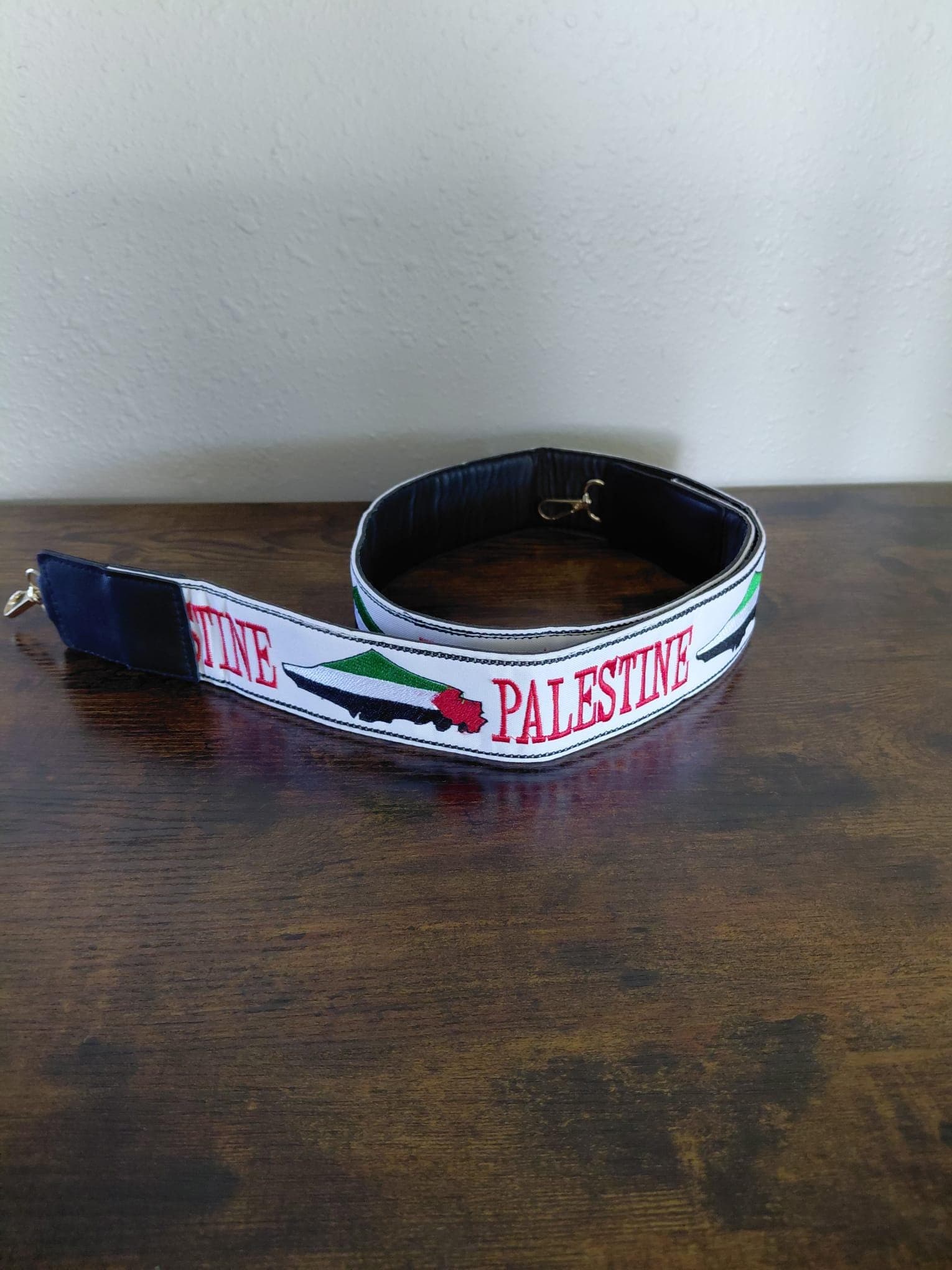 Palestinian Embroidered Tatreez Bag Belt Only White with Palestine map. Not Printed.