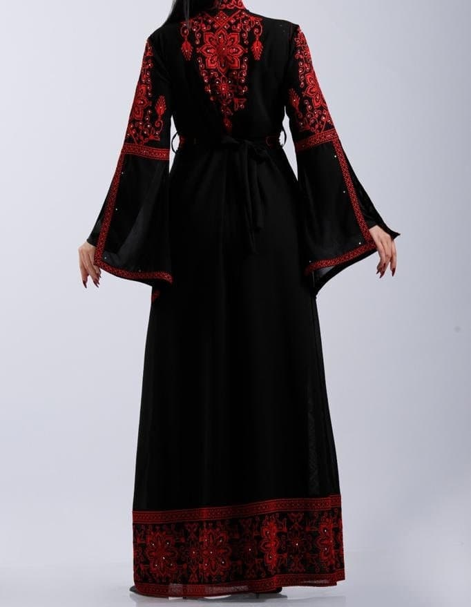 Palestinian Thobe Embroidery Maxi Dress Black and Red Sunbola - image 5