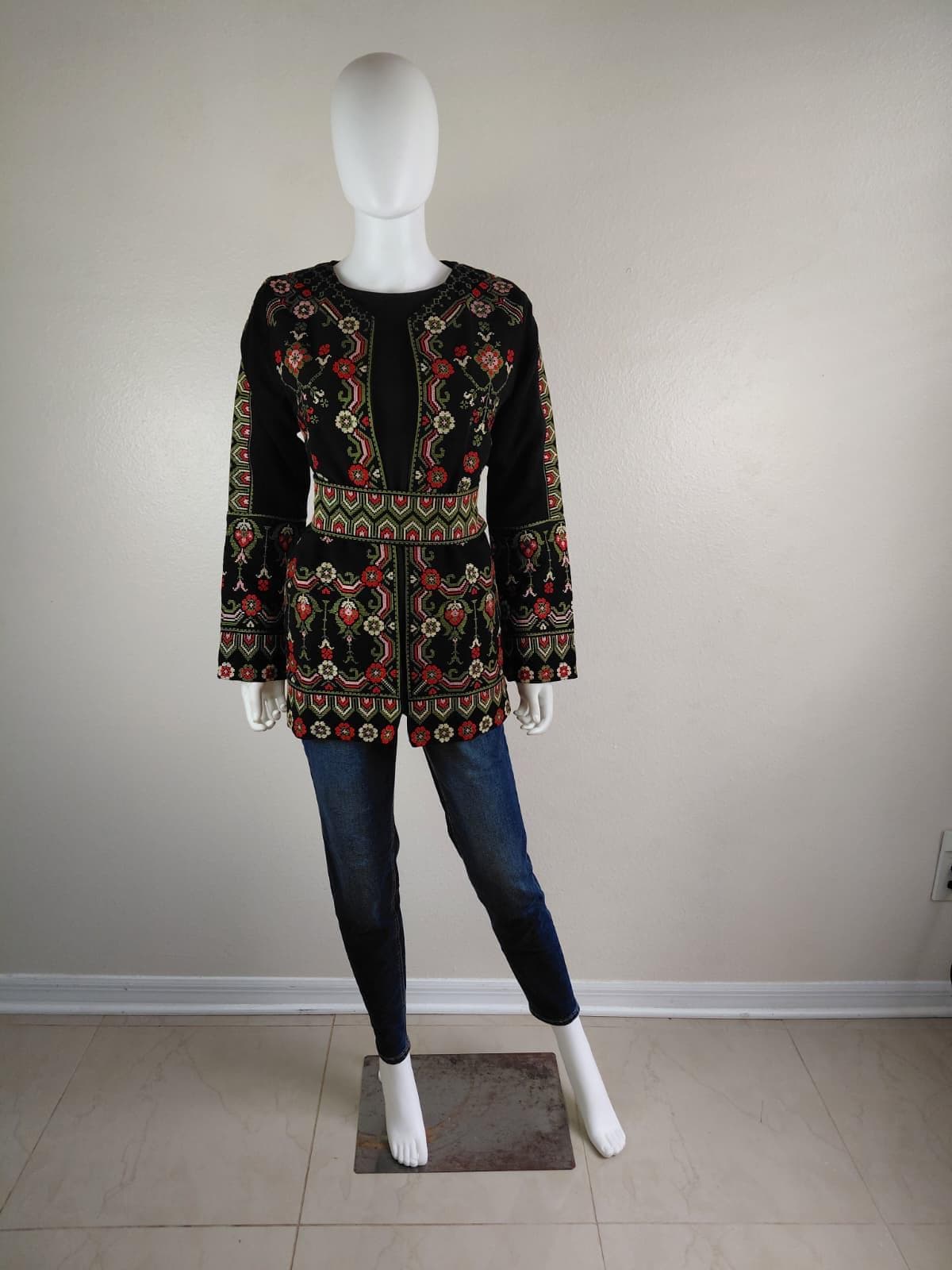 Palestinian Embroidery Tatreez Jacket Green And Black Open Jacket - image 3