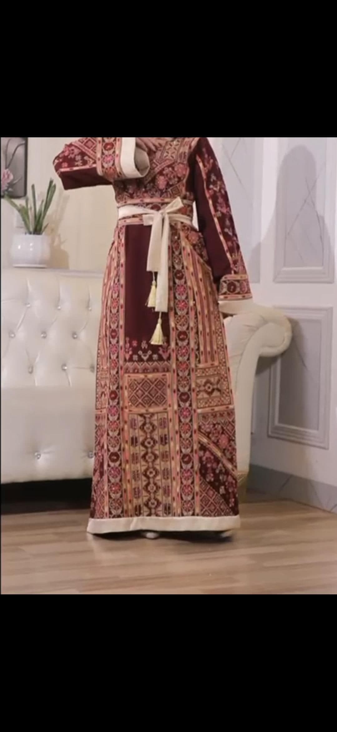 Palestinian Thobe Tatreez Dress Luxury Fellahi Burgundy.