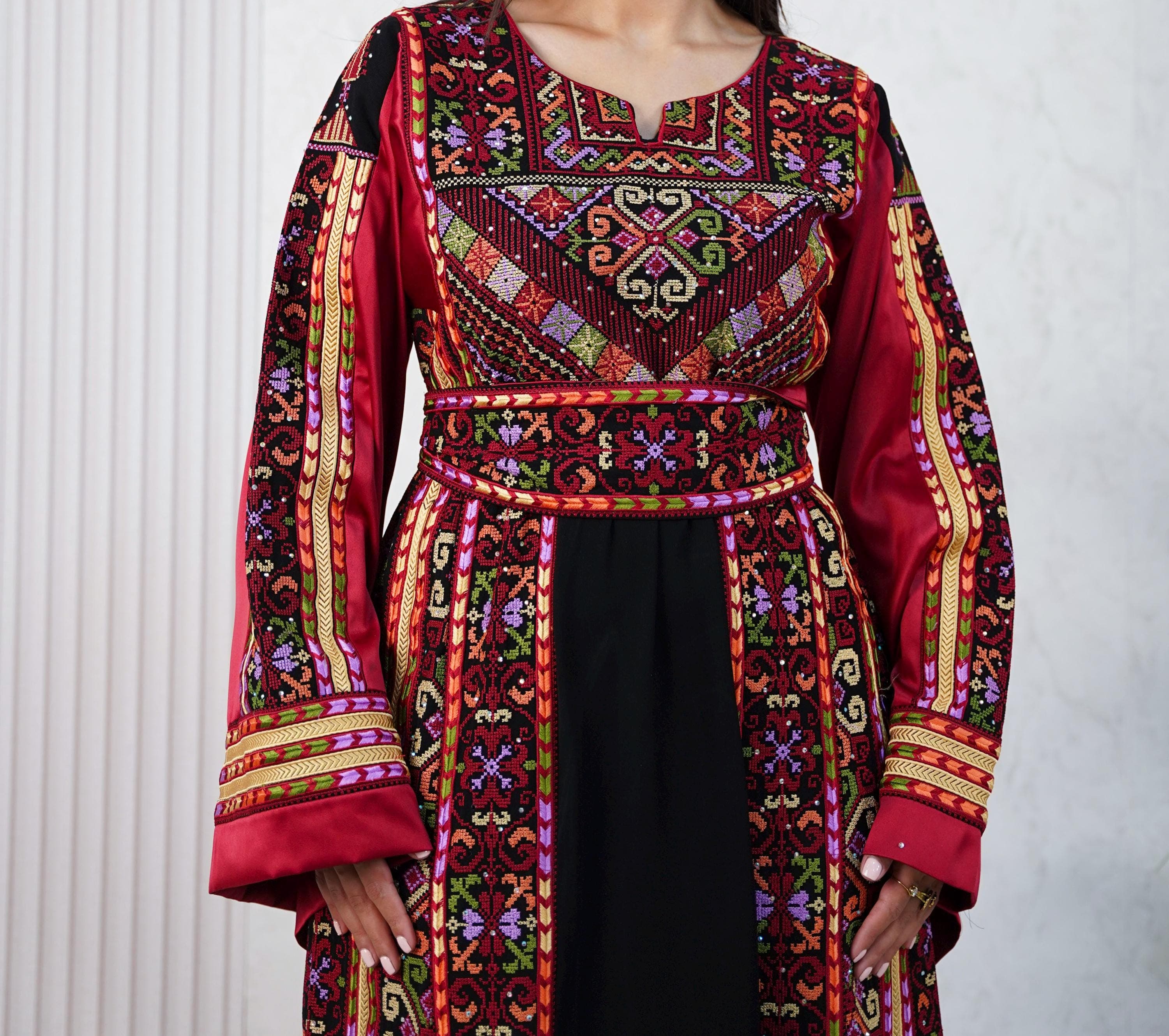Palestinian Thobe Tatreez Dress Luxury Fellahi Black and Red - image 3