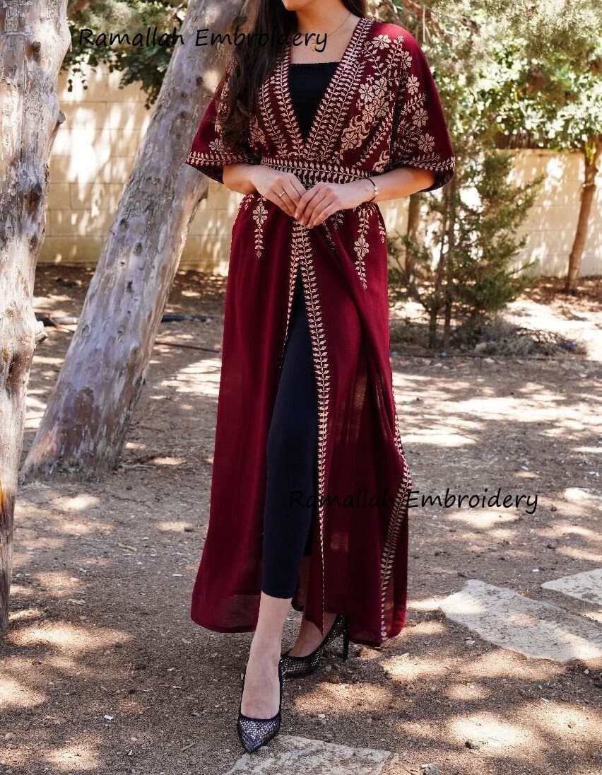 Palestinian Abaya Bisht thobe One Size Burgundy