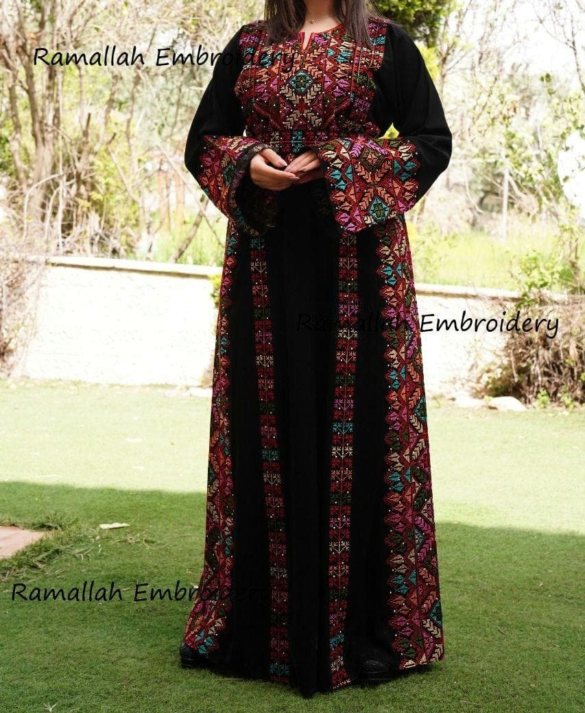Palestinian Thobe Tatreez Embroidery Front and Back Six Strips Red And  Black - image 3