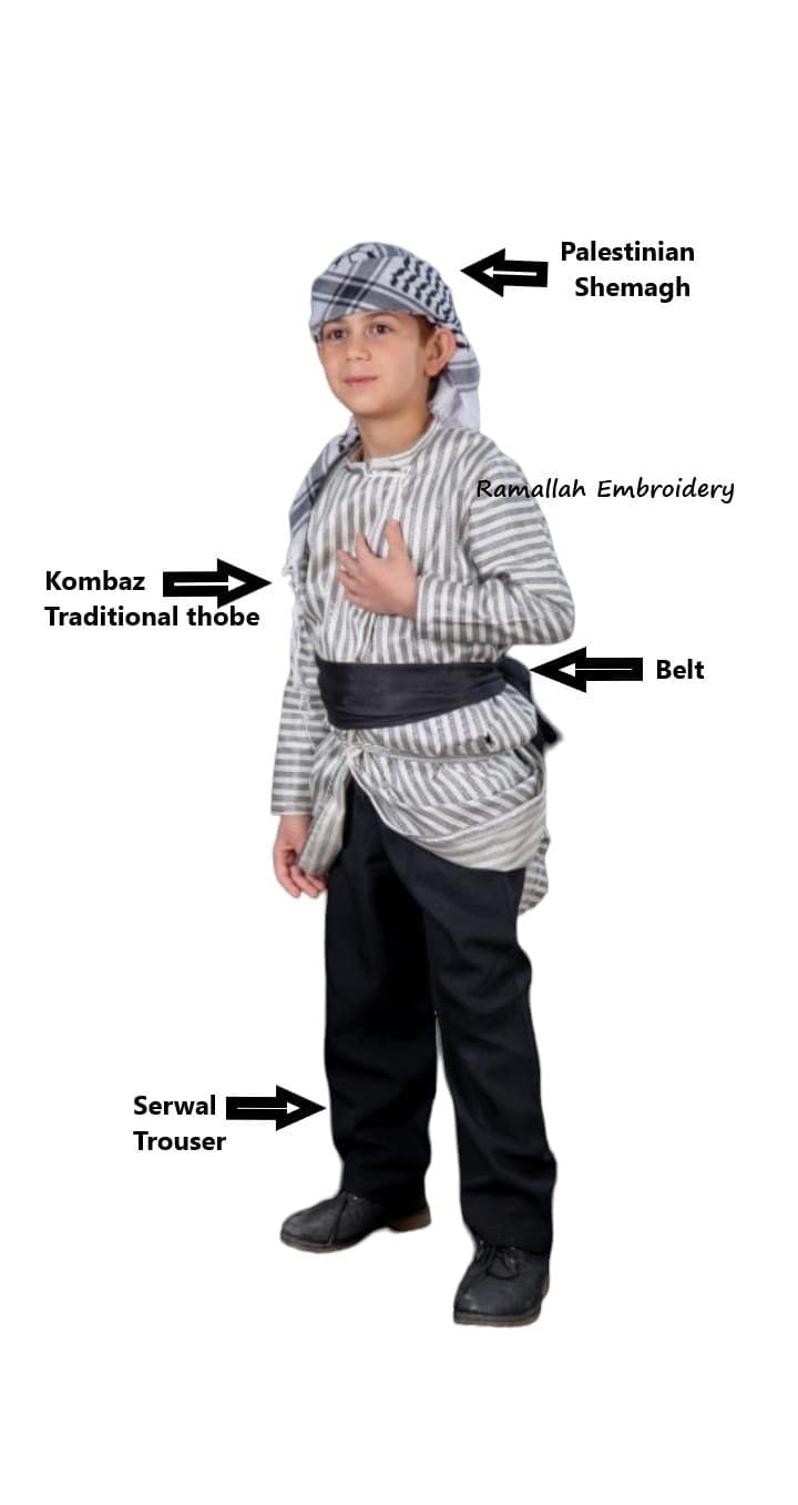 Palestinian Thobe Kids Traditional  Kombaz With Shemage And Serwal