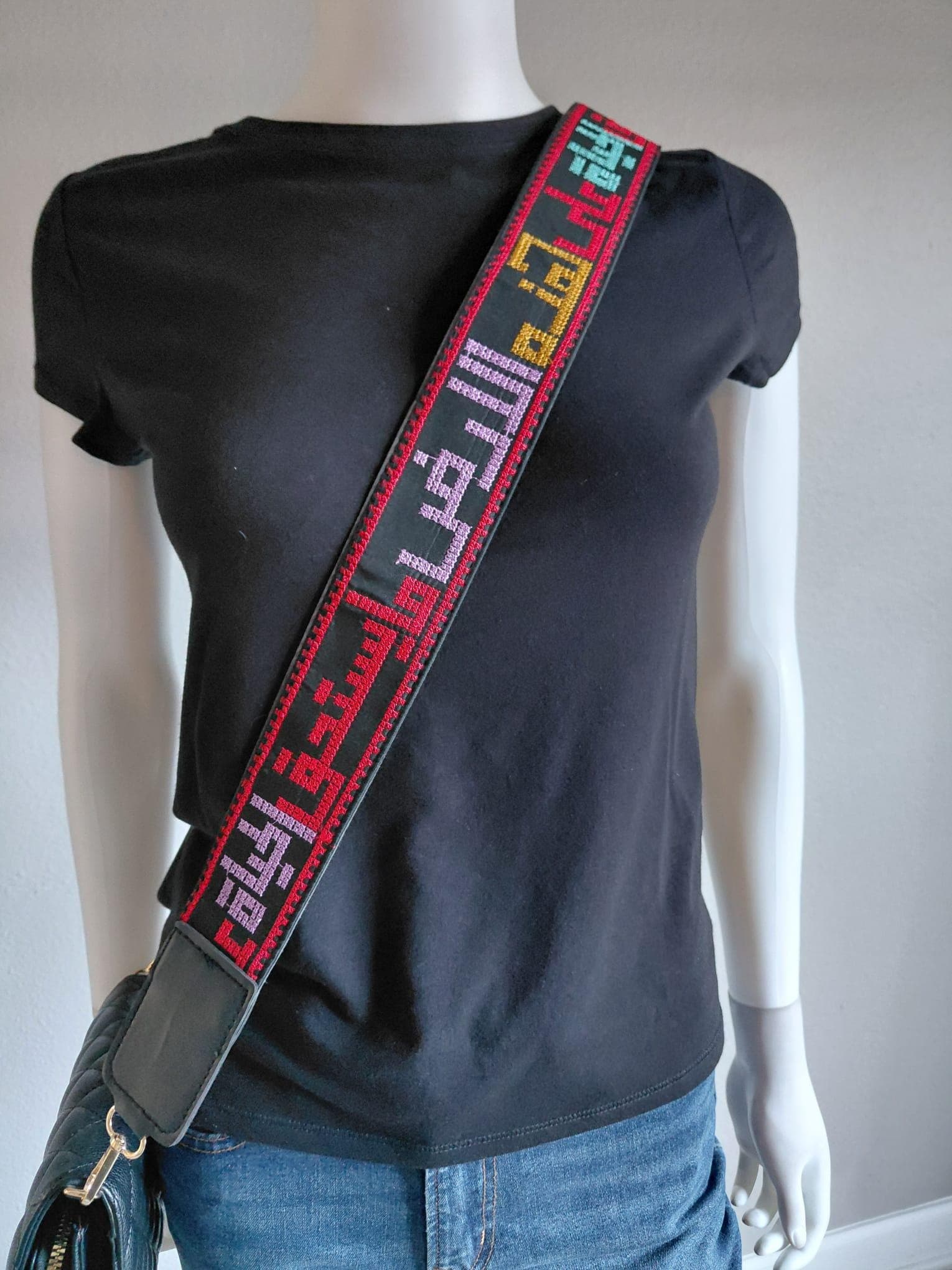 Palestinian Embroidered Tatreez Bag Belt Only Arabic Poem for Mahmoud Darwish Not Printed.
