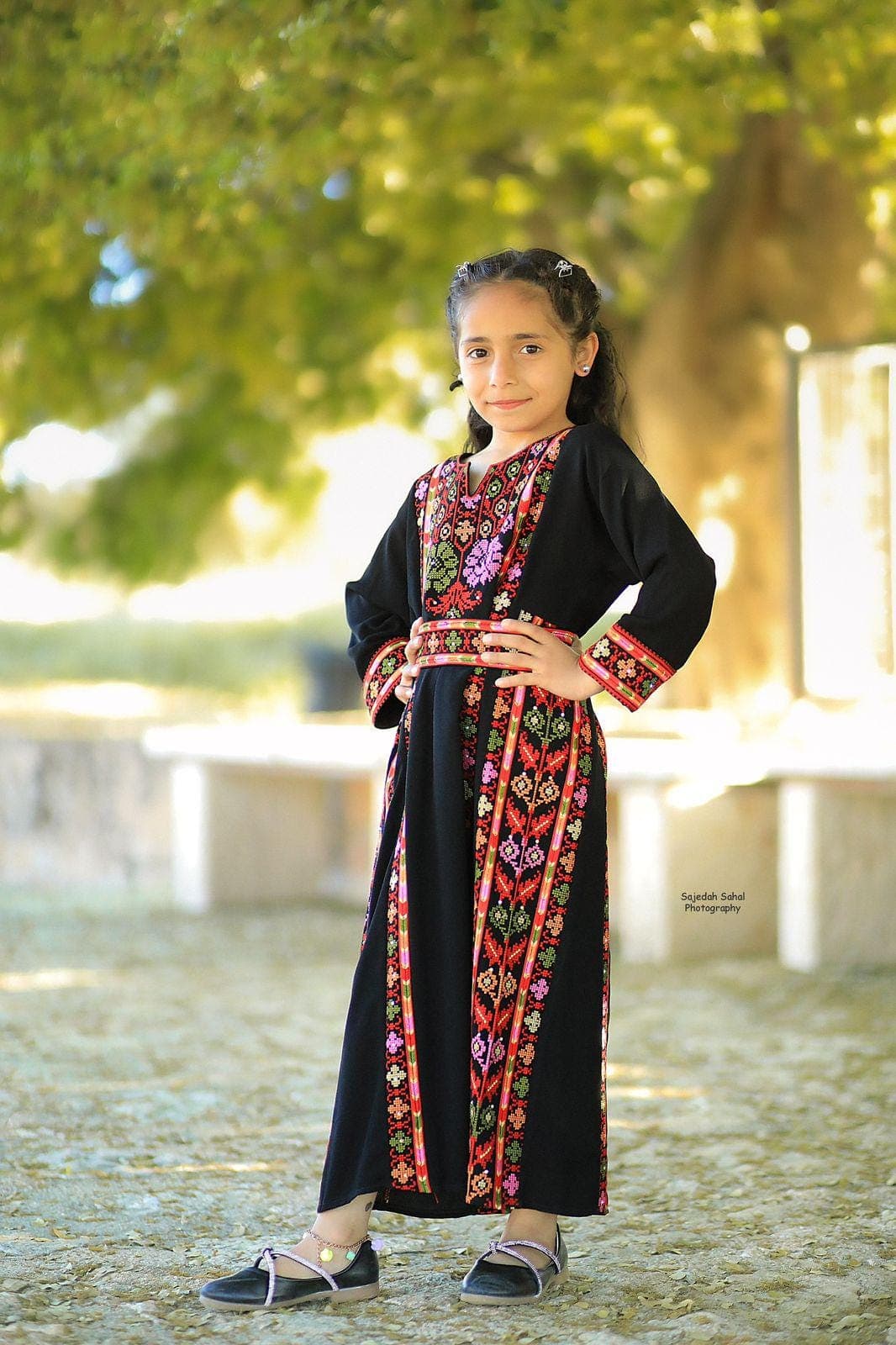 Embroidery Palestinian Girl Dress Thobe Tatreez Black Bayt Dajan