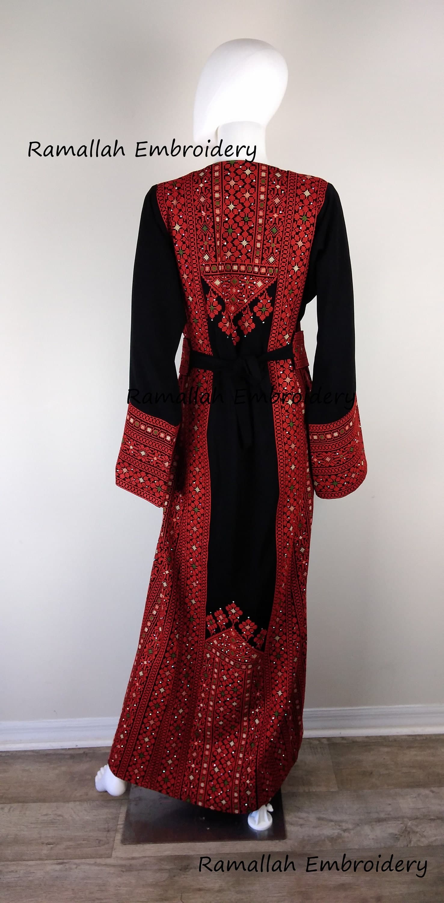 Palestinian Embroidery Thobe Princess Thob Maxi Dress Tatreez Amira Red and Black - image 4