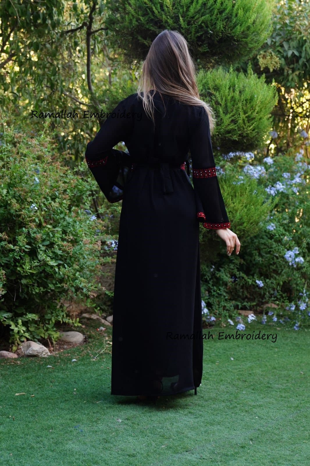 Palestinian Thobe Tatreez  Embroidery Dress Black And Red Yashmak - image 5