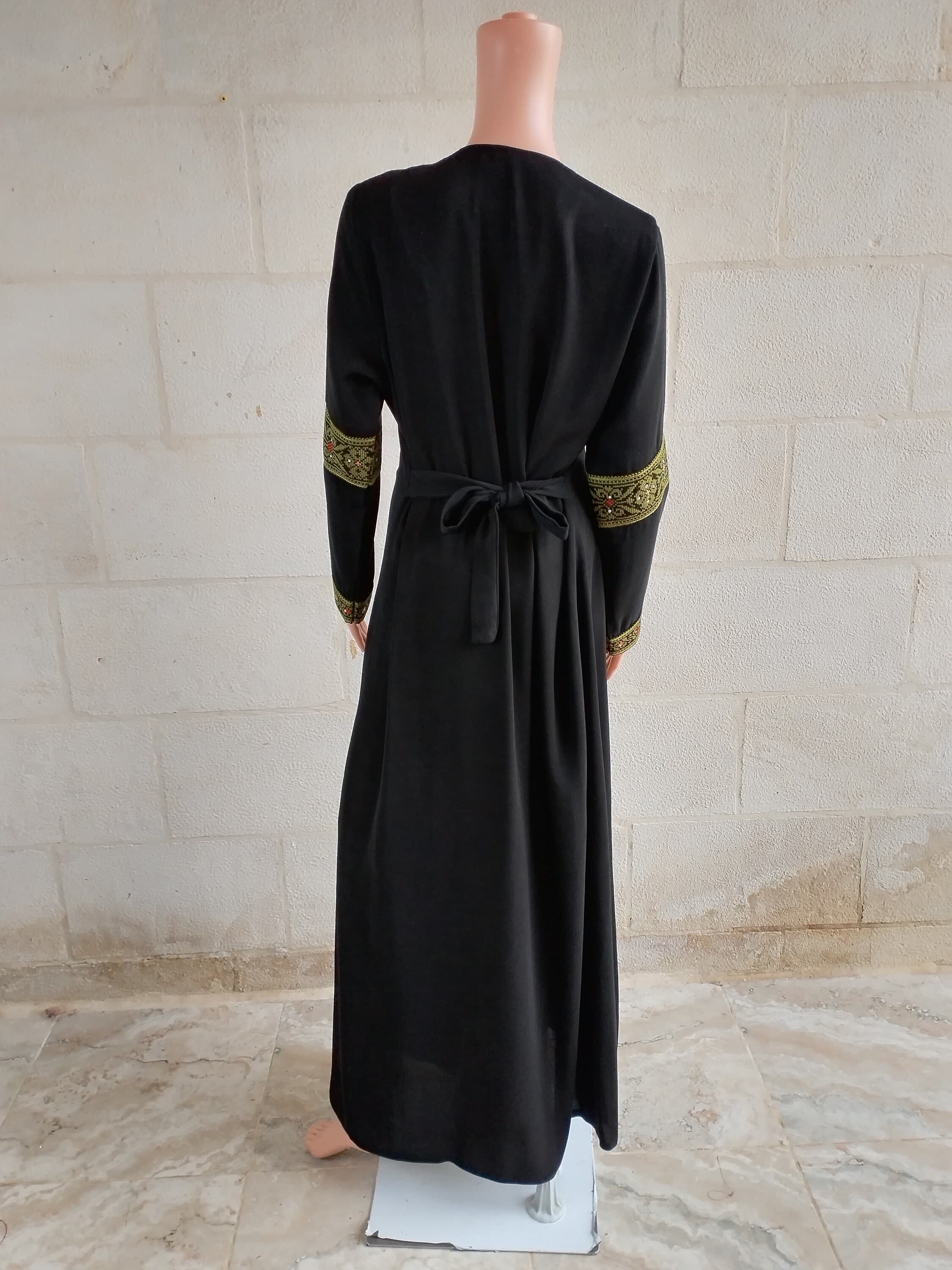 Palestinian Thobe Embroidery Tatreez Dress Black And Green Sunara - image 4