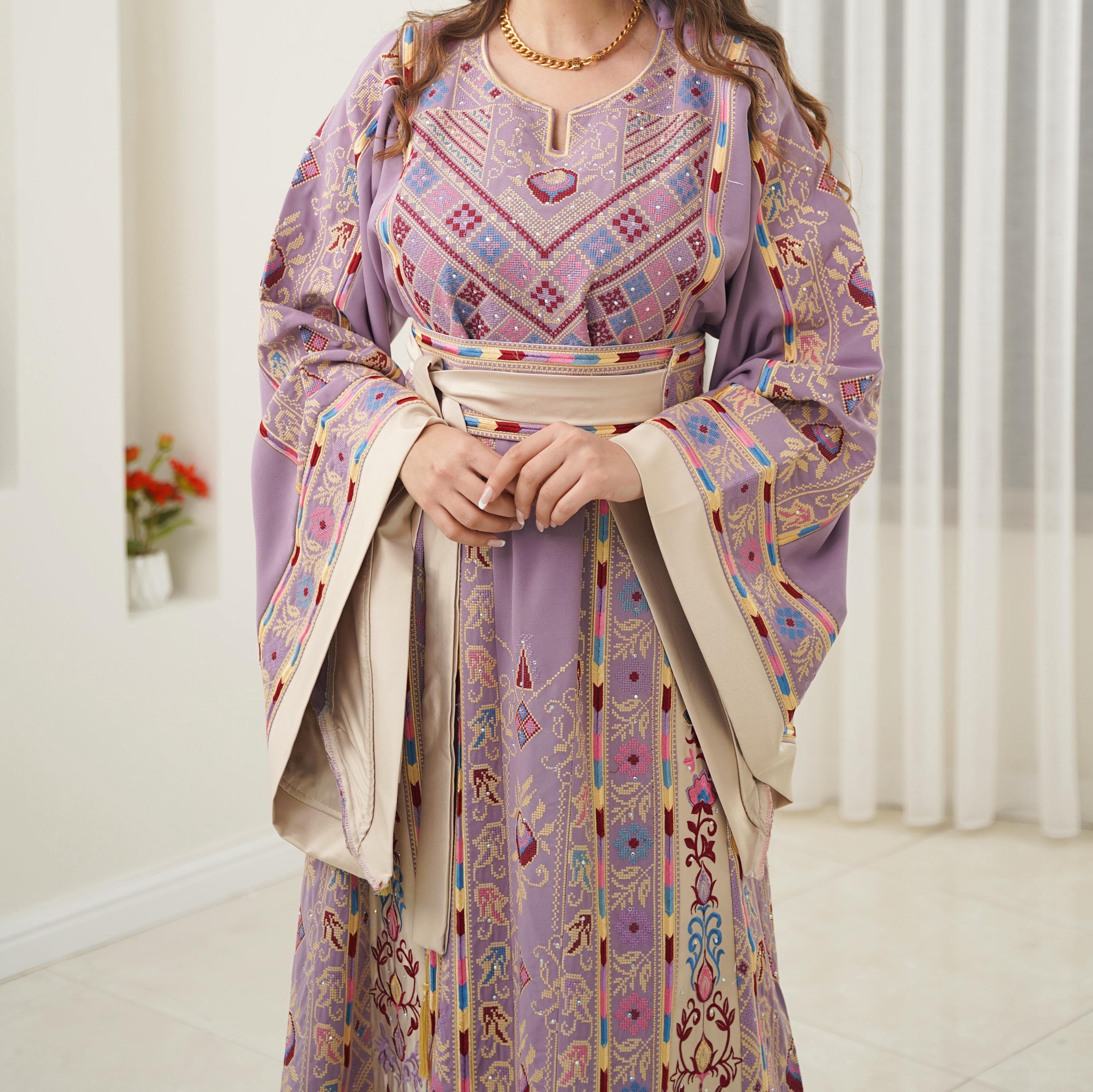 Palestinian Thobe Tatreez Dress Luxury Fellahi Purple.