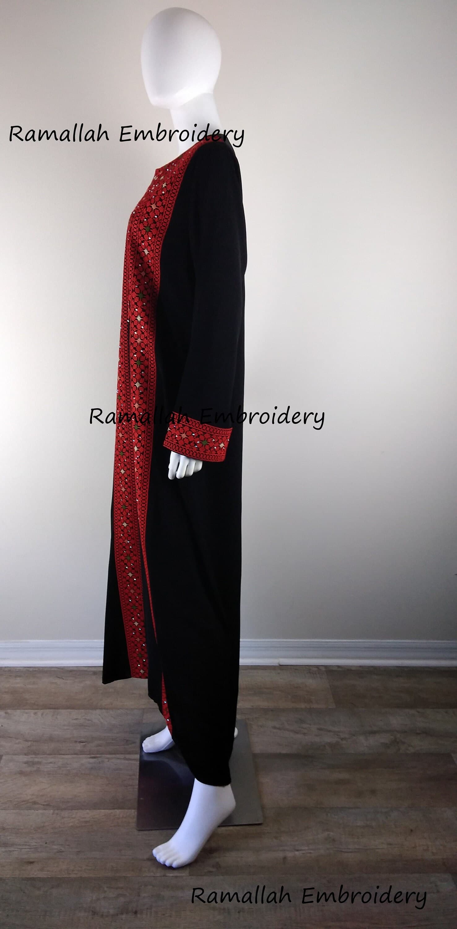 Palestinian Thobe Tatreez Embroidery Maxi Dress Red and Black - image 5