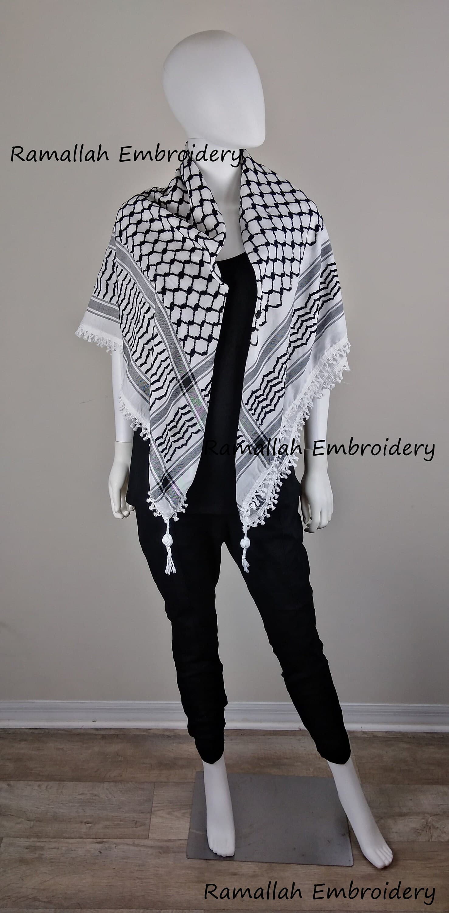 Palestinian Kufieh Black and White Hatta Arab Scarf Keffiyeh  Cotton Fabric - image 4