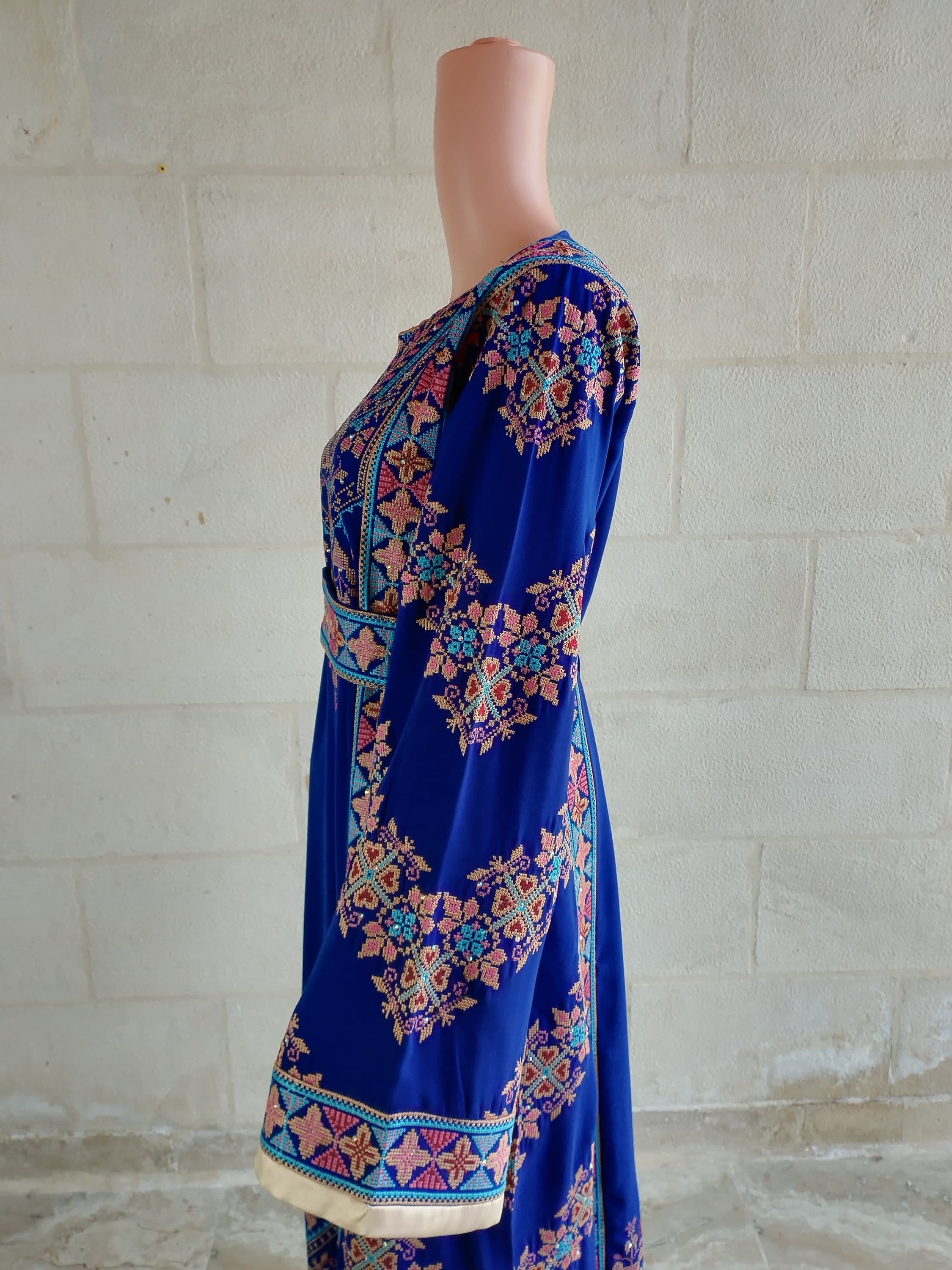 Palestinian Thobe Tatreez Dress Blue and Red Embroidery connect - image 4