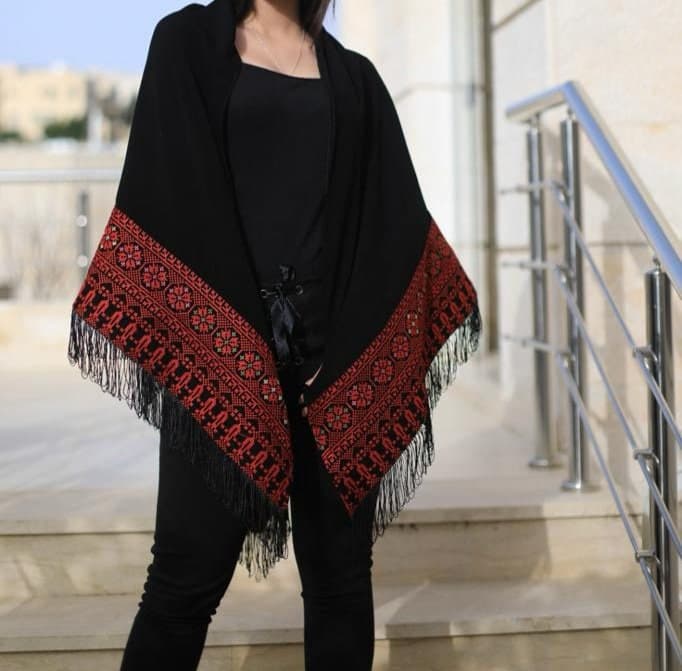 Shawl Palestinian Embroidery Black And Red  Tatreez - image 4