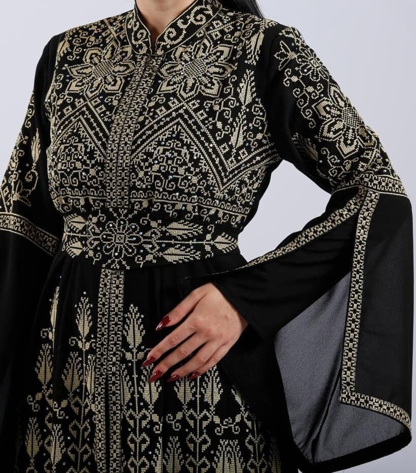 Palestinian Thobe Embroidery Maxi Dress Black and Gold Sunbola - image 3