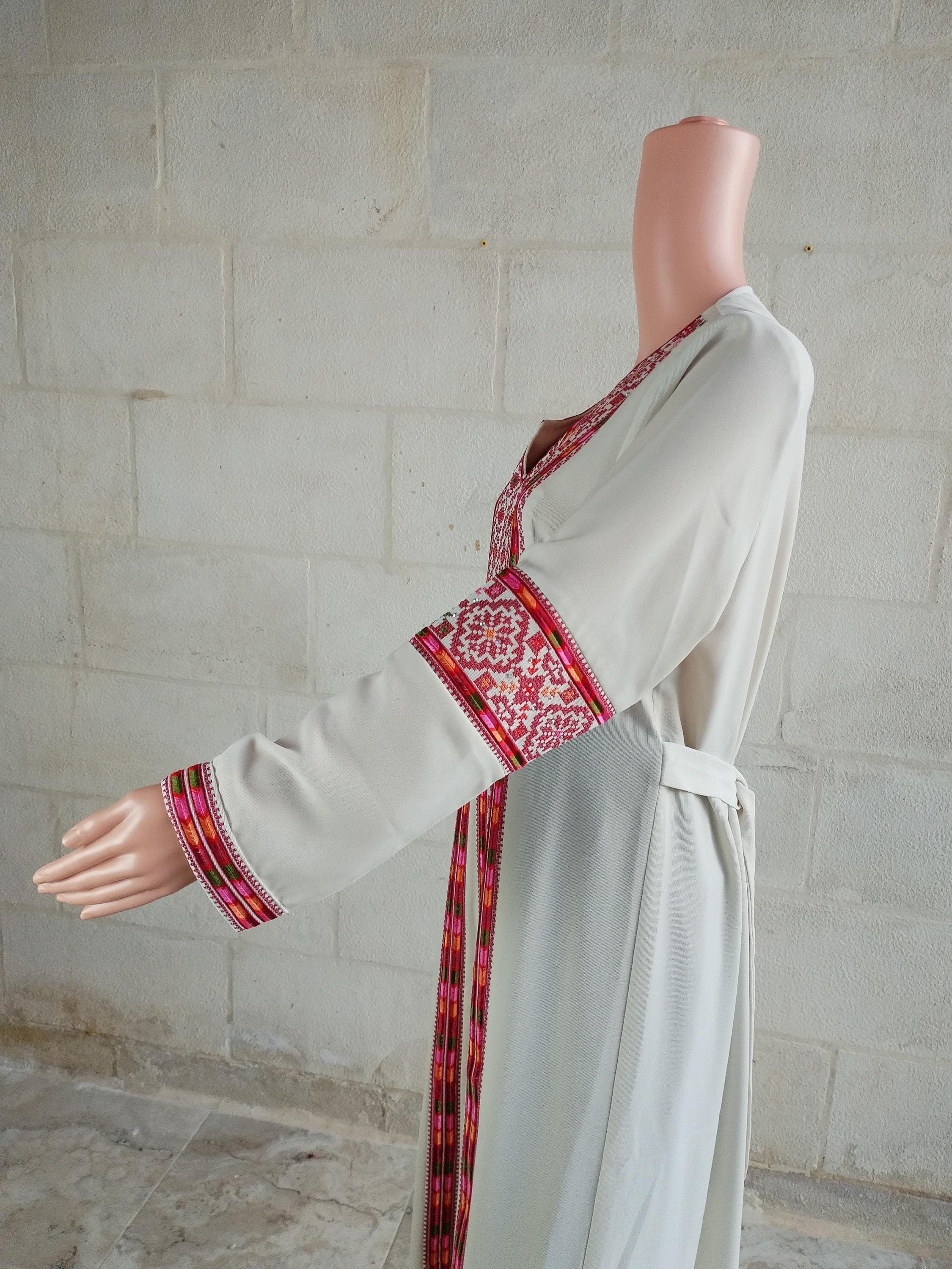 Palestinian Thobe Thob Embroidery Tatreez Cappaccino and Burgundy Manajel 5 Strips - image 2