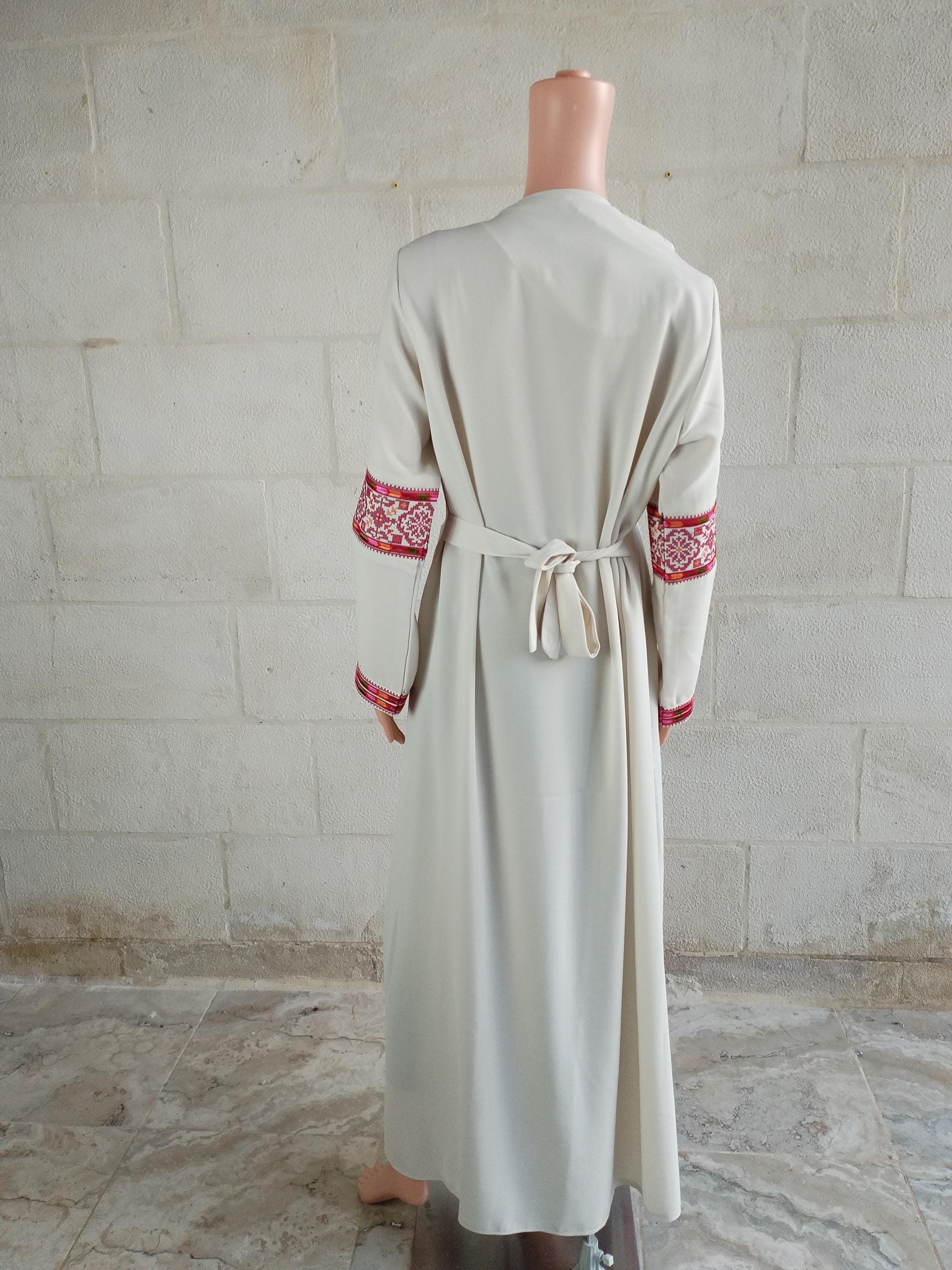 Palestinian Thobe Thob Embroidery Tatreez Cappaccino and Burgundy Manajel 5 Strips - image 3