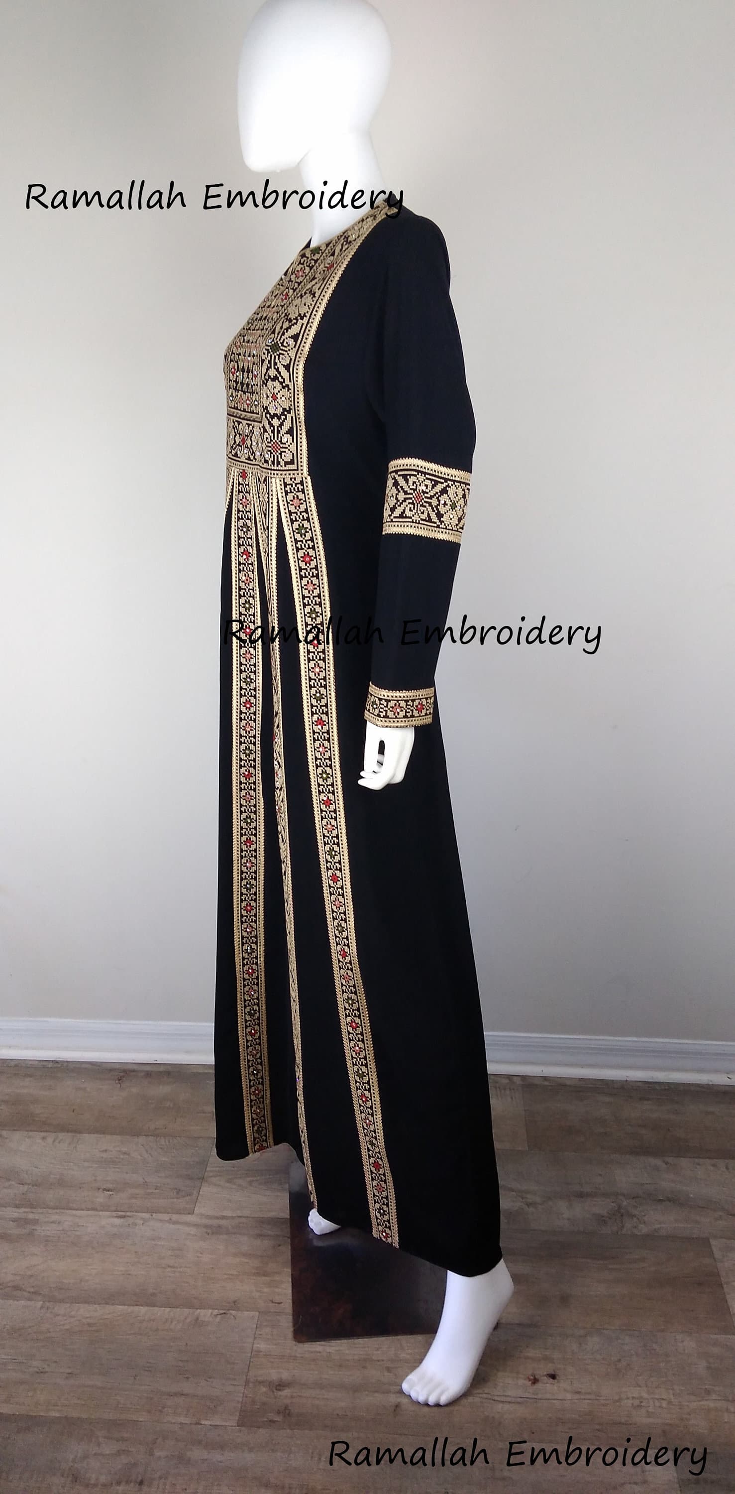 Palestinian Thobe Thob Tatreez  Abaya Embroidery Black and Golden - image 3