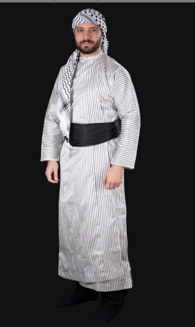 Tmen thobe Gumbaz Kumbaz Palestinian Dabke Zaffa Wedding Dance with Serwal and Shemagh Keffiyeh Scarf
