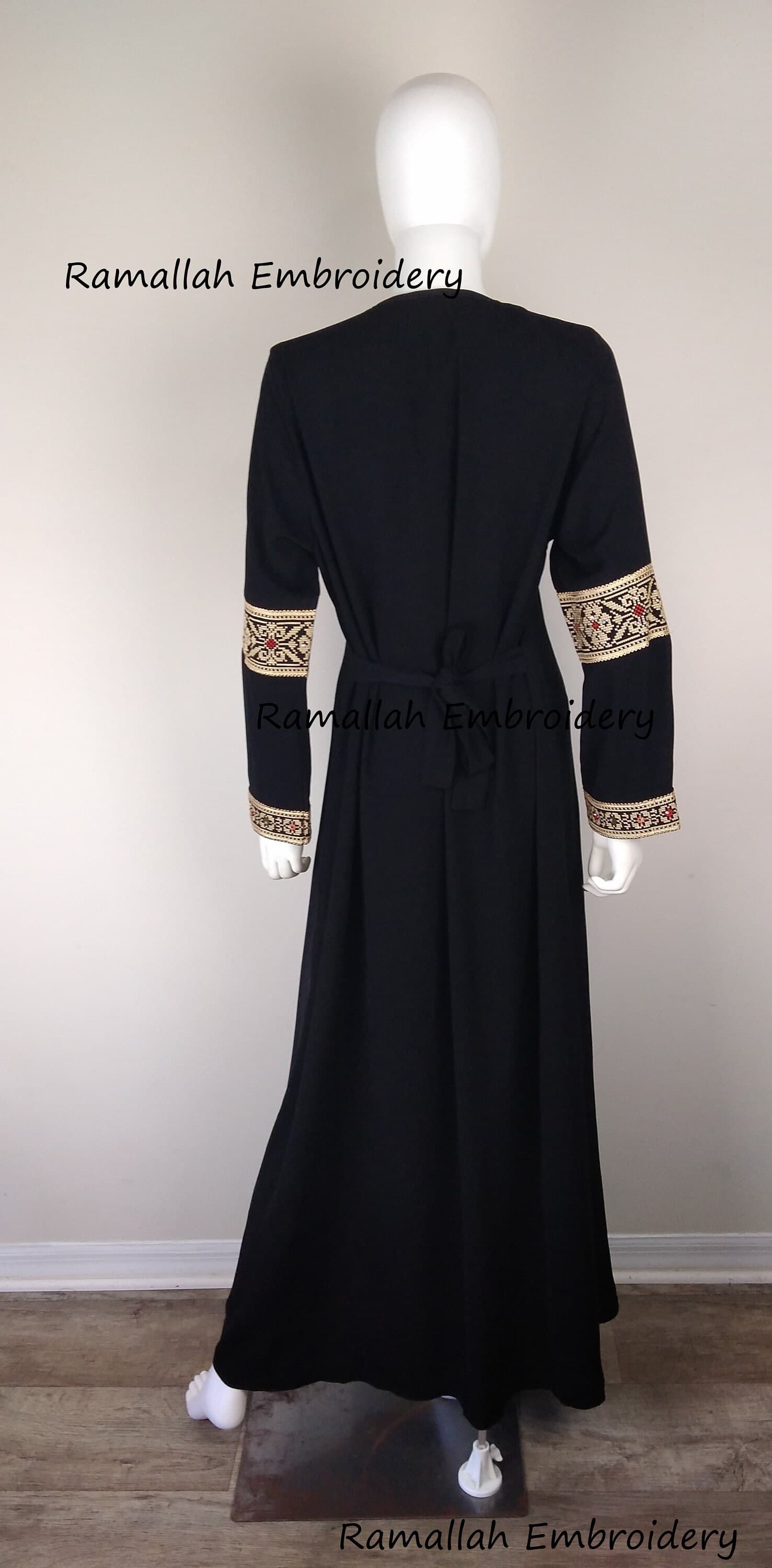 Palestinian Thobe Thob Tatreez  Abaya Embroidery Black and Golden - image 5