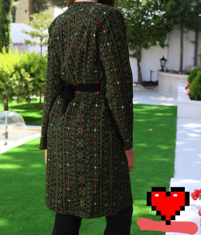Palestinian Tatreez Embroidery Jacket Black and Green Knee Reach - image 4