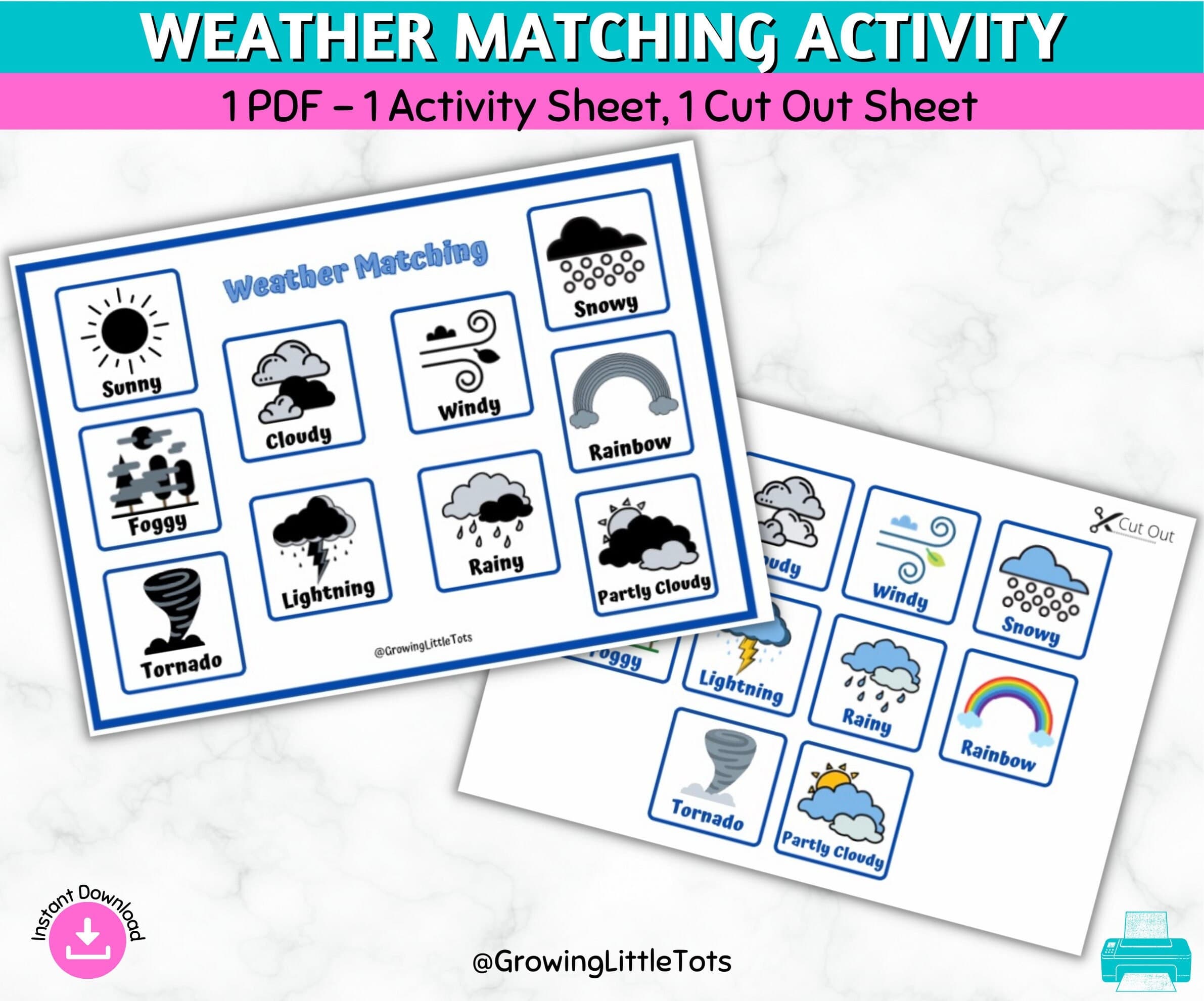 Weather Matching Activity: Preschool Learning Binder (PDF)