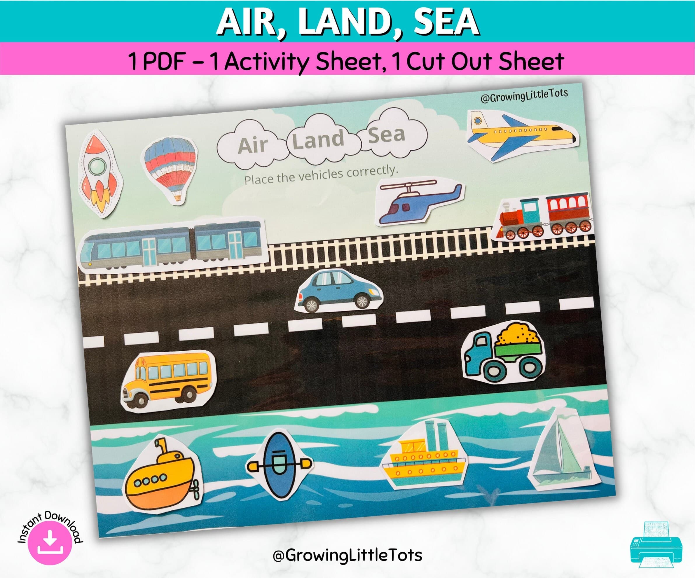 Transportation Sorting Game: Air, Land & Sea Preschool Printable (PDF)