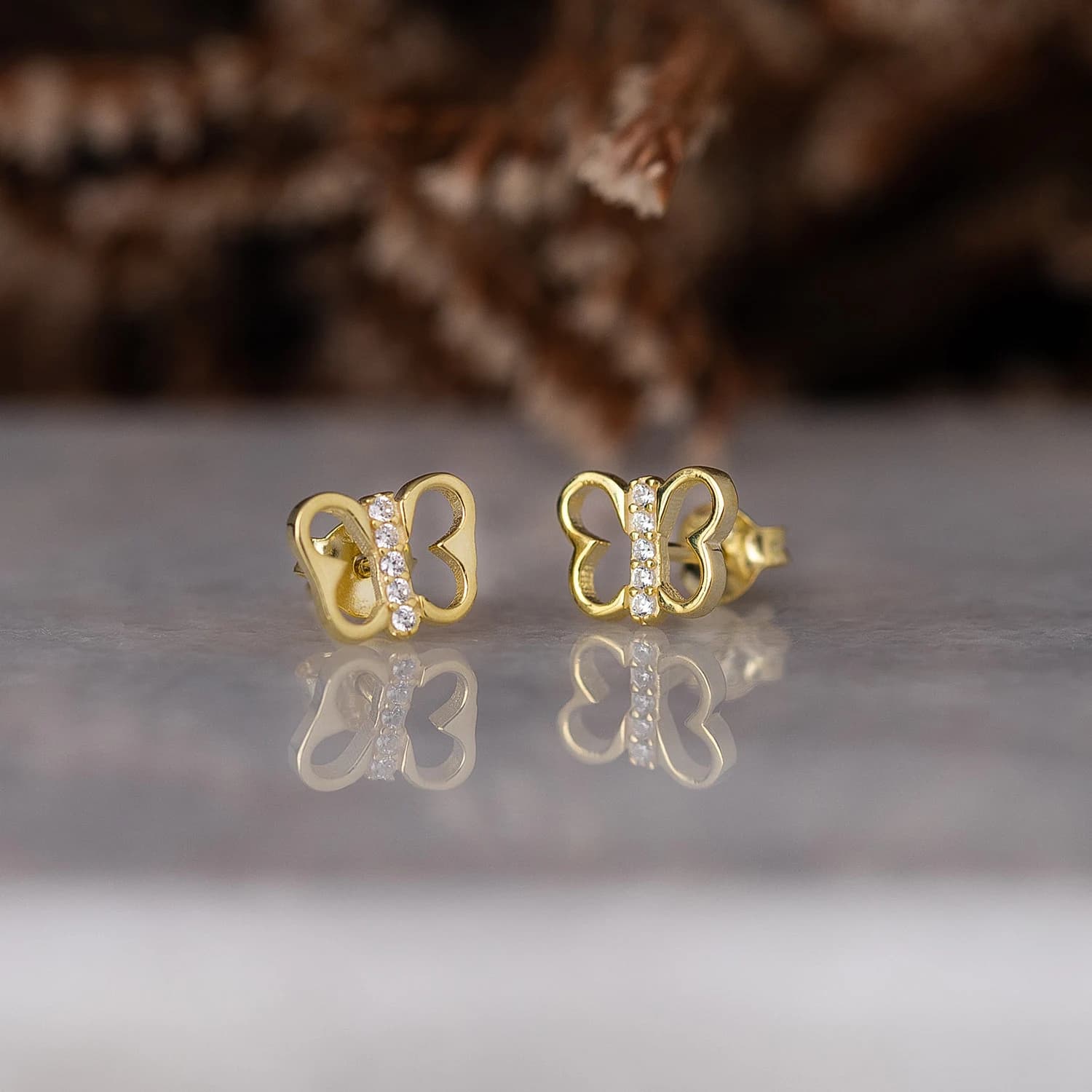 Tiny Sterling Silver Butterfly Earrings | CZ Pave Butterfly Stud Hoops | 14K Gold Small Butterfly Earrings