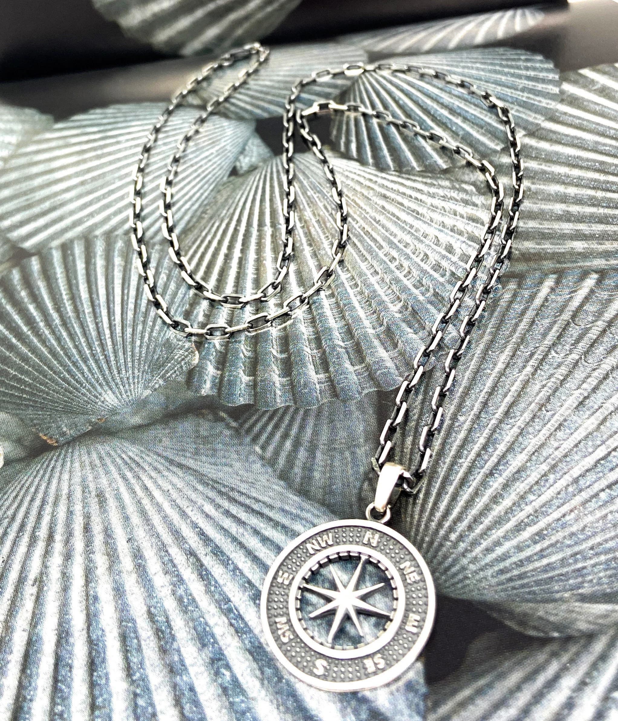 Sterling Silver Compass Necklaces | Wayfinder Compass Pendant | Friendship Gift Compass Necklace, Compass With Long Chain for Men - image 5