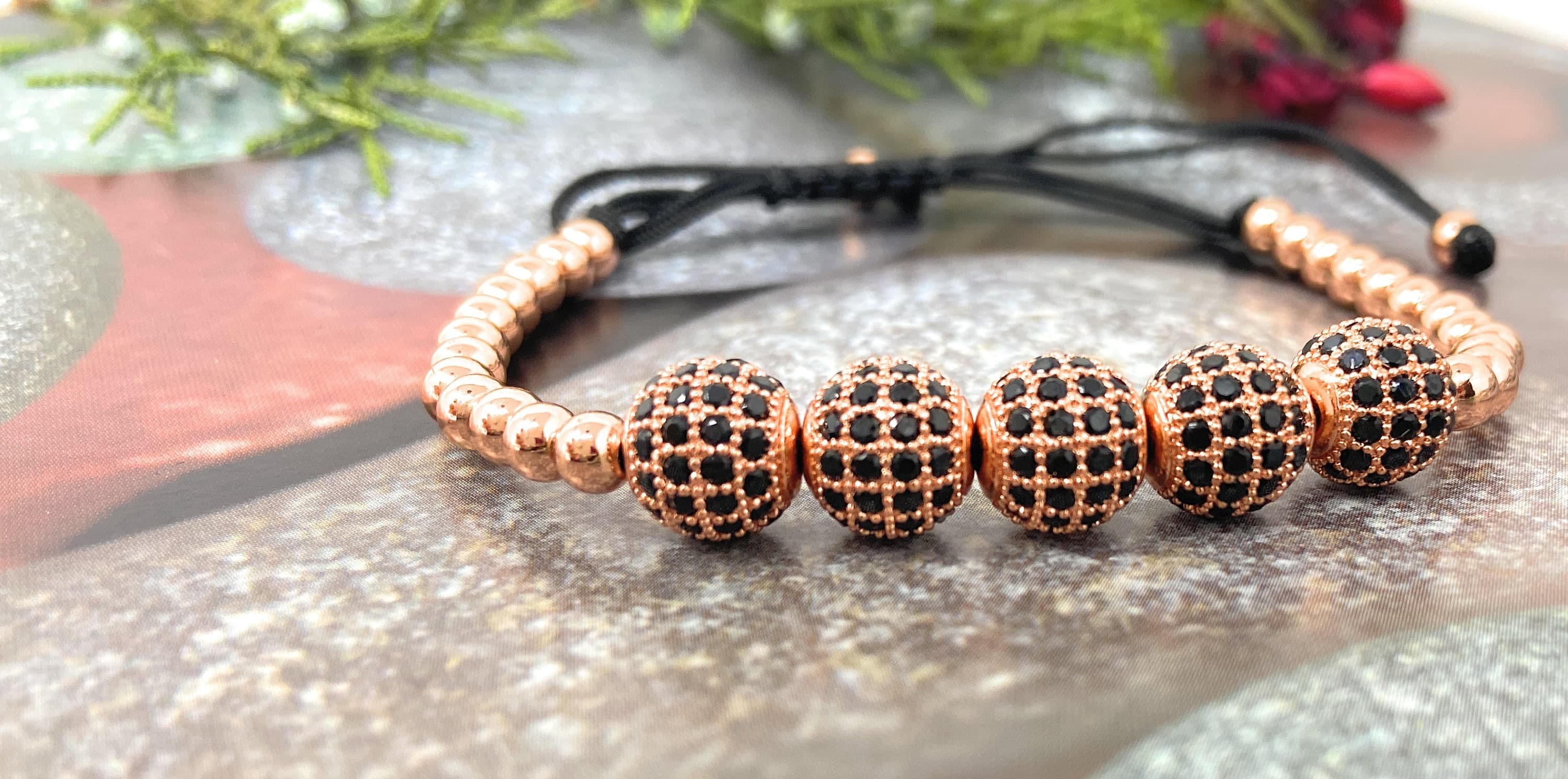 Cubic Zirconia Fashion Accessories Bracelet | Rose Gold Adjustable Pave Balls Bracelet | 14K Gold Ball Charm Bracelet | Fathers Day Gift - image 5