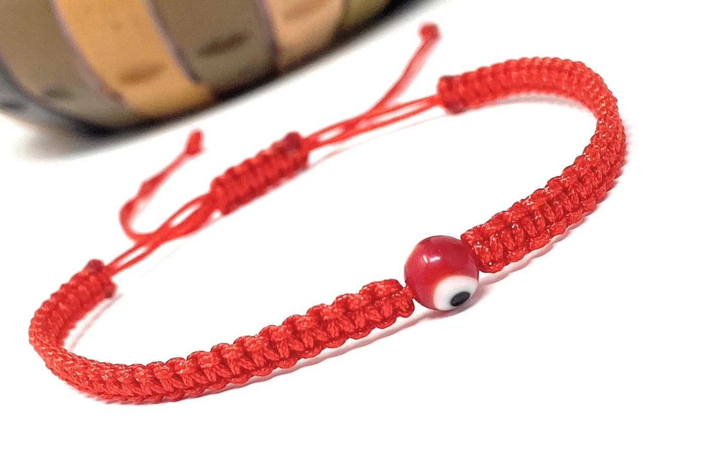 Red Macrame Evil Eye Bracelet | Adjustable Round Shape Evil Eye Charm | Minimalist Protection EvilEye | Friendship Bracelet | Woven Evil Eye