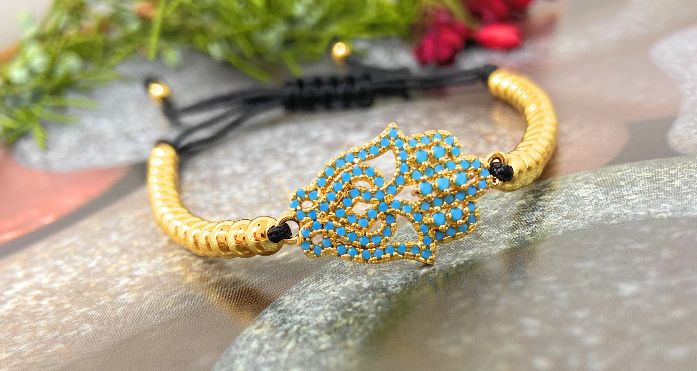 Cubic Zirconia Fashion Hamsa Hand Bracelet | Micro Pave Adjustable Protection Bracelet | 14K Gold Filled Dainty Hamsa Bracelet - image 5