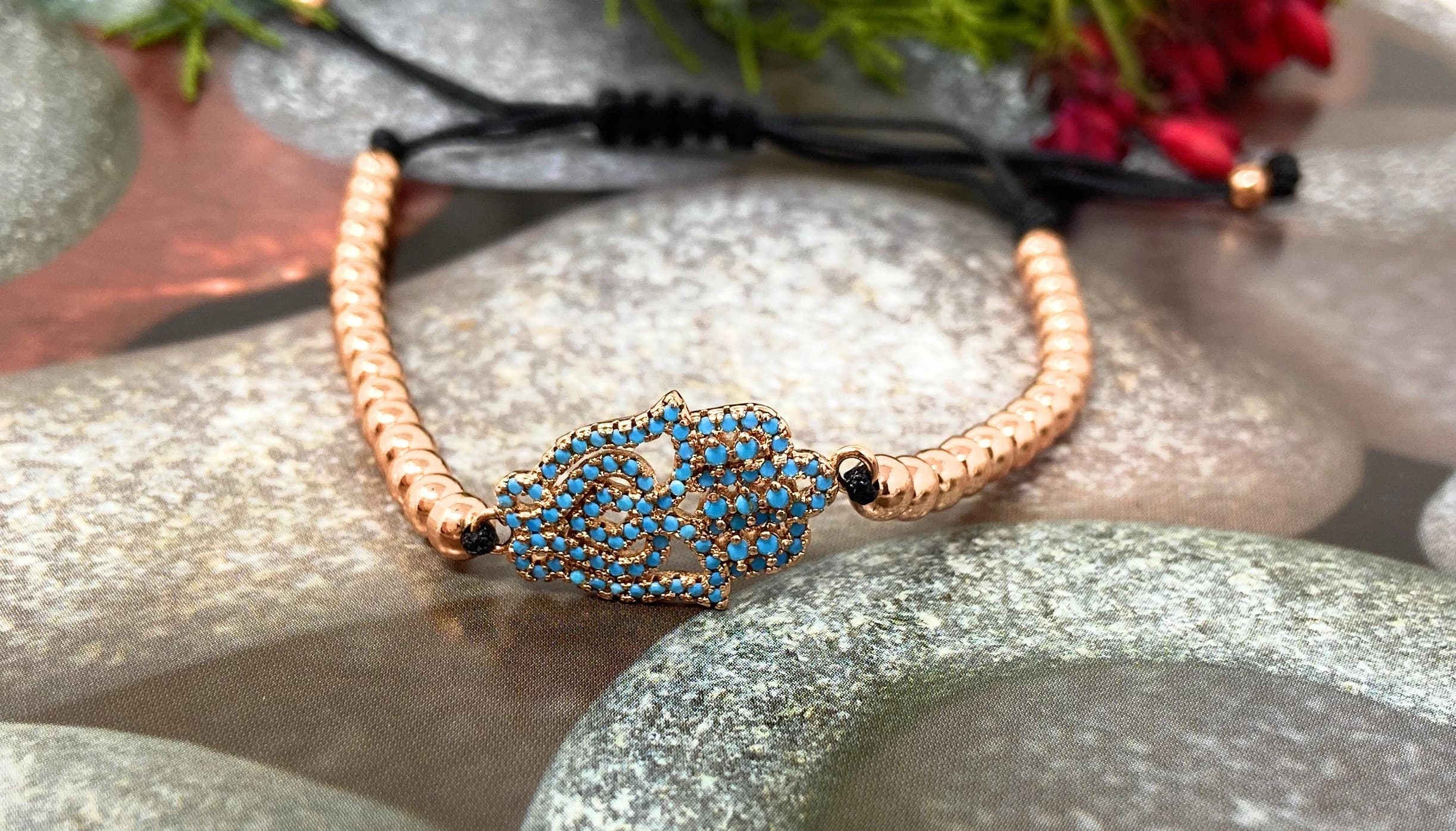 Cubic Zirconia Fashion Hamsa Hand Bracelet | Micro Pave Adjustable Protection Bracelet | 14K Gold Filled Dainty Hamsa Bracelet - image 4