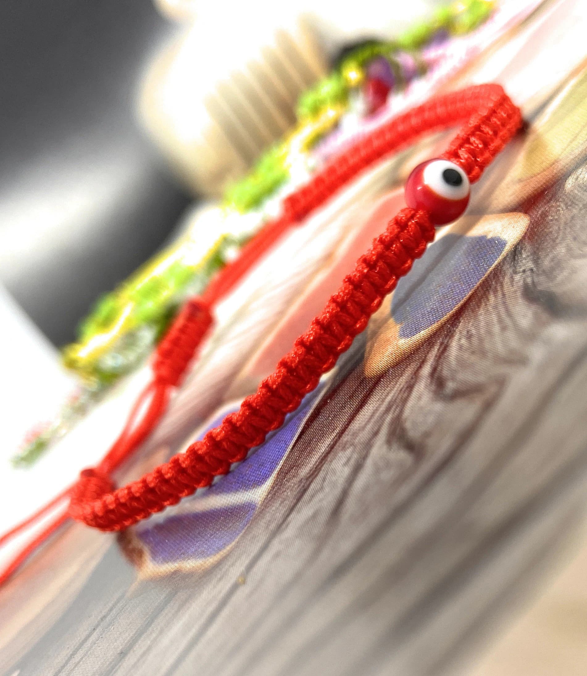 Red Macrame Evil Eye Bracelet | Adjustable Round Shape Evil Eye Charm | Minimalist Protection EvilEye | Friendship Bracelet | Woven Evil Eye - image 5