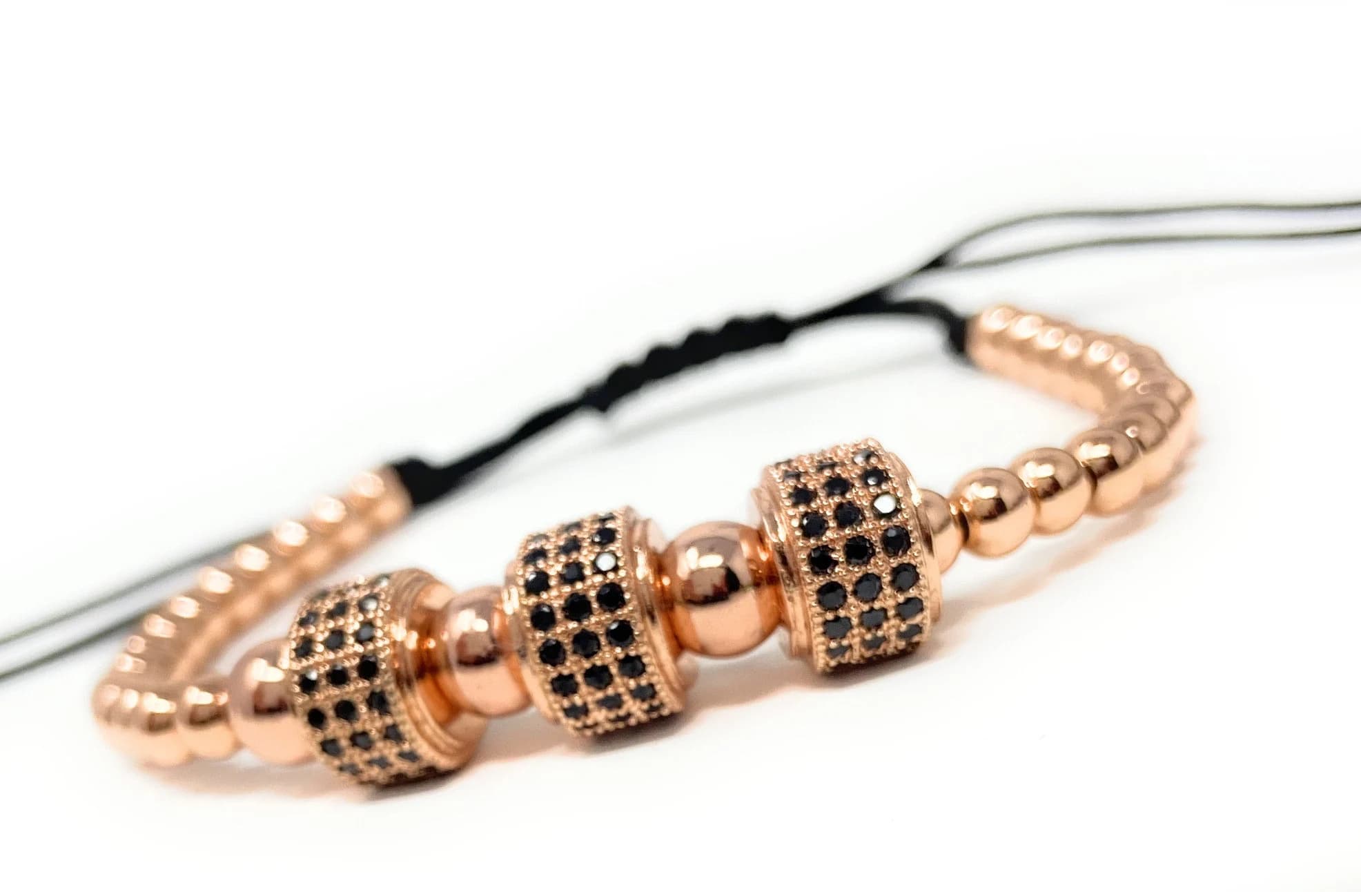 Cubic Zirconia Fashion Men Bracelet | Rose Gold Adjustable Pave Balls Bracelet |  Rhodium Filled Disc Charm Bracelet | Fathers Day Gifts - image 3