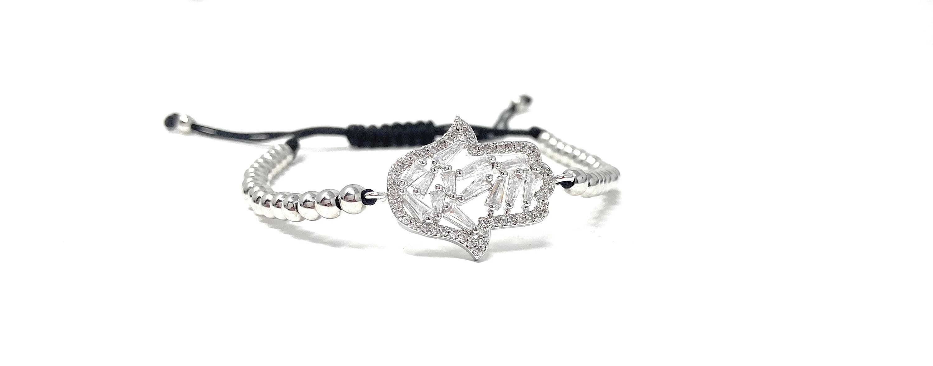 Baguette Zirconia Hamsa Hand Adjustable Bracelet | Gold Plated Protection Hamsa Hand  Bracelet | Large Hamsa HandCharm Bracelet - image 5