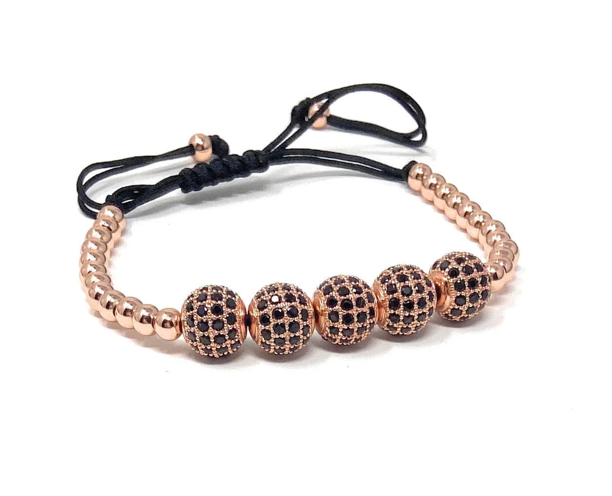 Cubic Zirconia Fashion Accessories Bracelet | Rose Gold Adjustable Pave Balls Bracelet | 14K Gold Ball Charm Bracelet | Fathers Day Gift - image 4