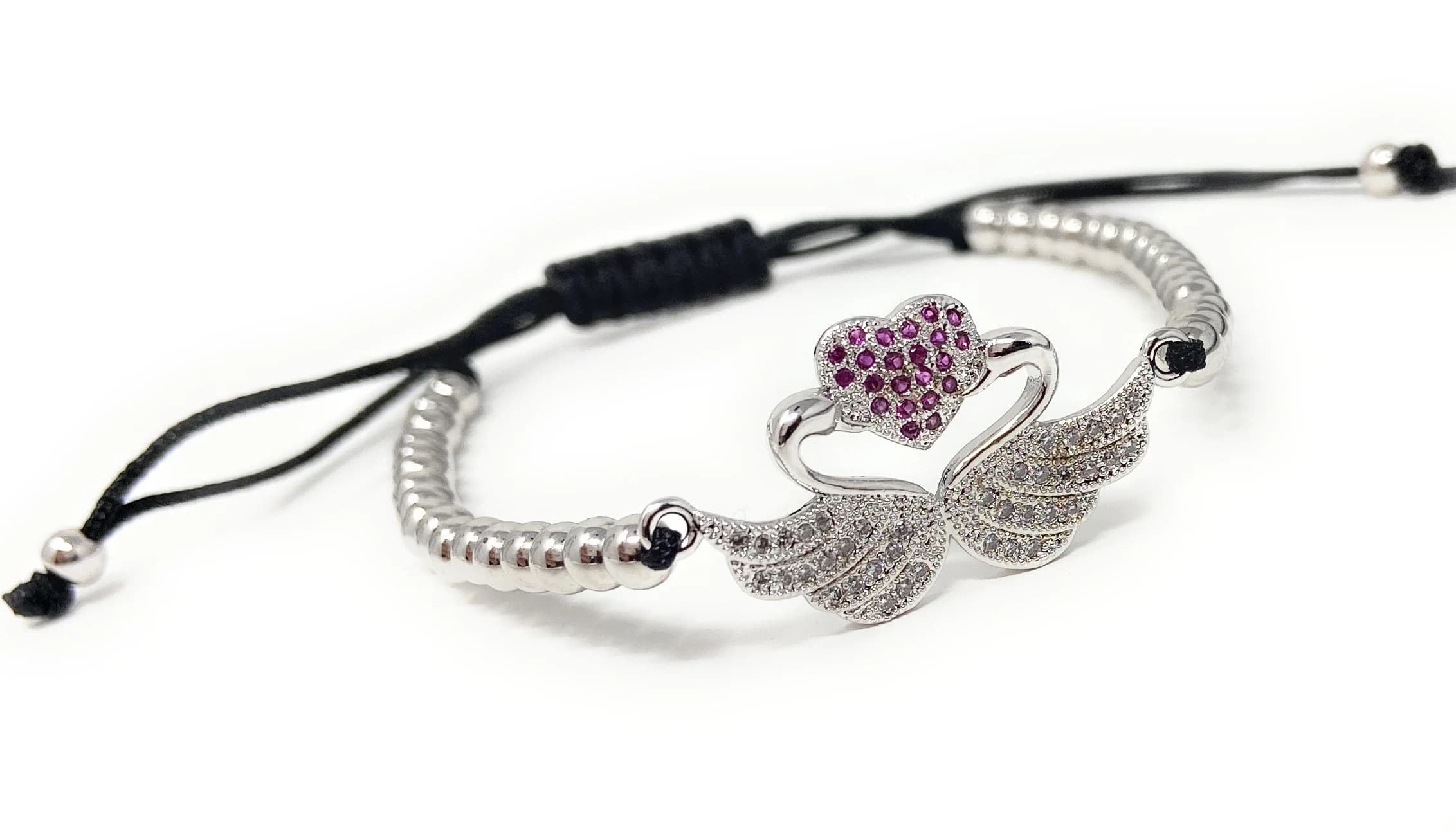 Cubic Zirconia Two Swans Fashion Bracelet | Pave Swan & Heart Adjustable Bracelet | 14K Gold Filled Dainty Link Bracelet | Double Swan Charm - image 3