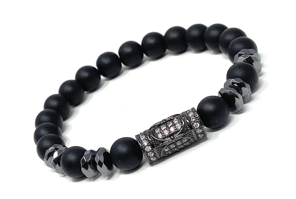 8 MM Matte Onyx Stone Bracelets | Cz Pave Charm Bangle | Matte Onyx Chakra Bracelet | Hematite Bead Surfer Bracelet Men | Fathers Day Gifts
