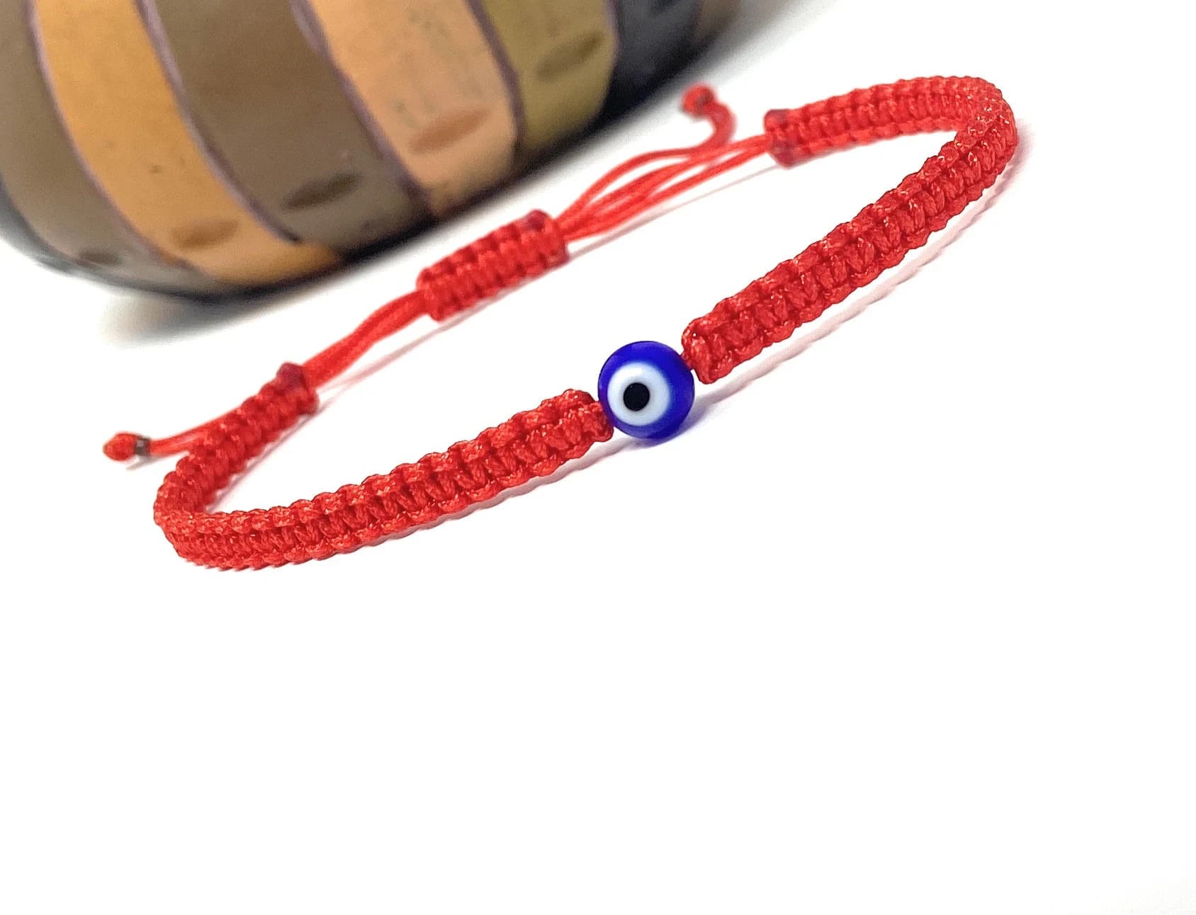 Red Macrame Evil Eye Bracelet | Adjustable Round Shape Evil Eye Charm | Minimalist Protection EvilEye | Friendship Bracelet | Woven Evil Eye - image 4