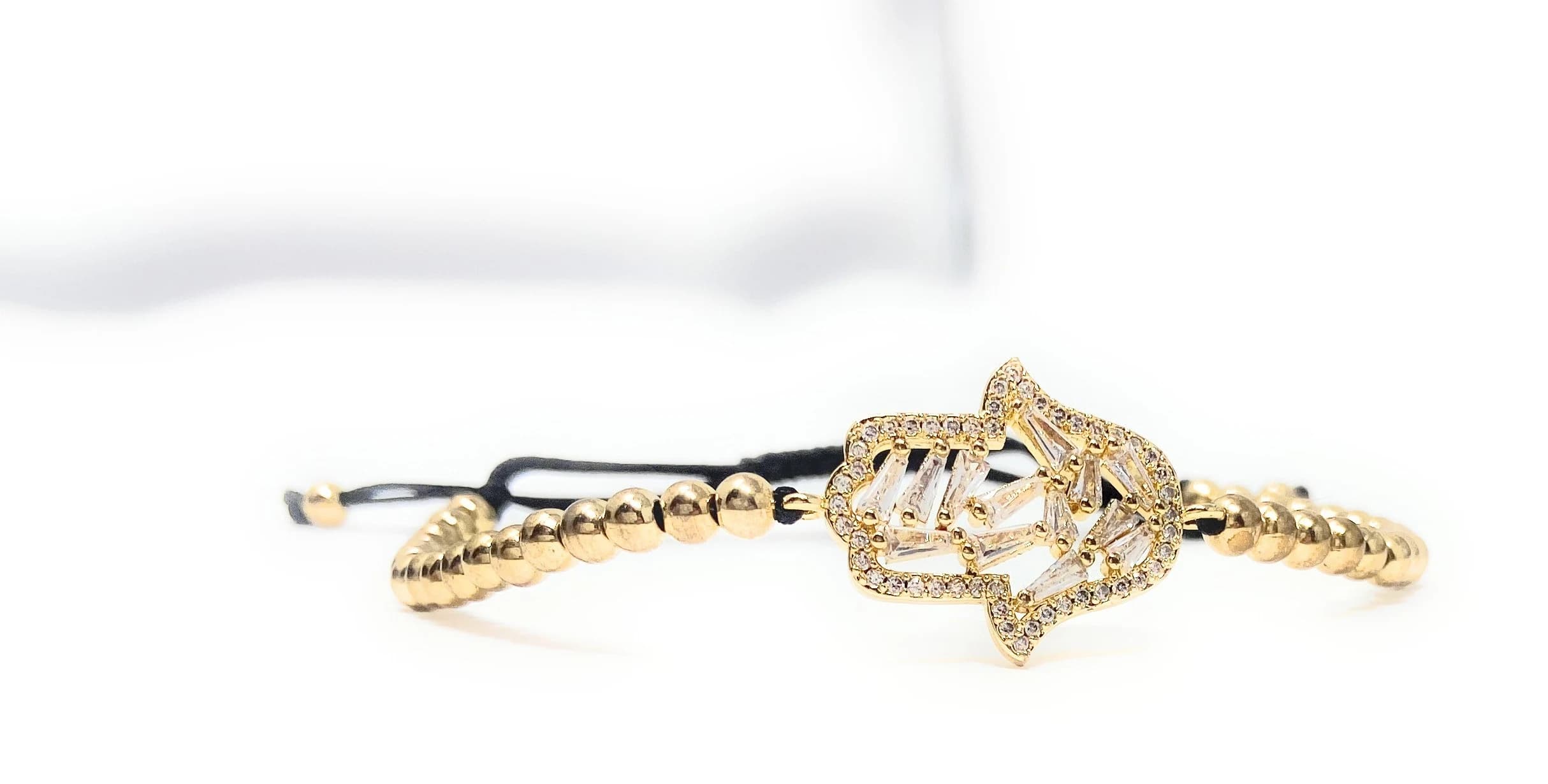 Baguette Zirconia Hamsa Hand Adjustable Bracelet | Gold Plated Protection Hamsa Hand  Bracelet | Large Hamsa HandCharm Bracelet - image 4