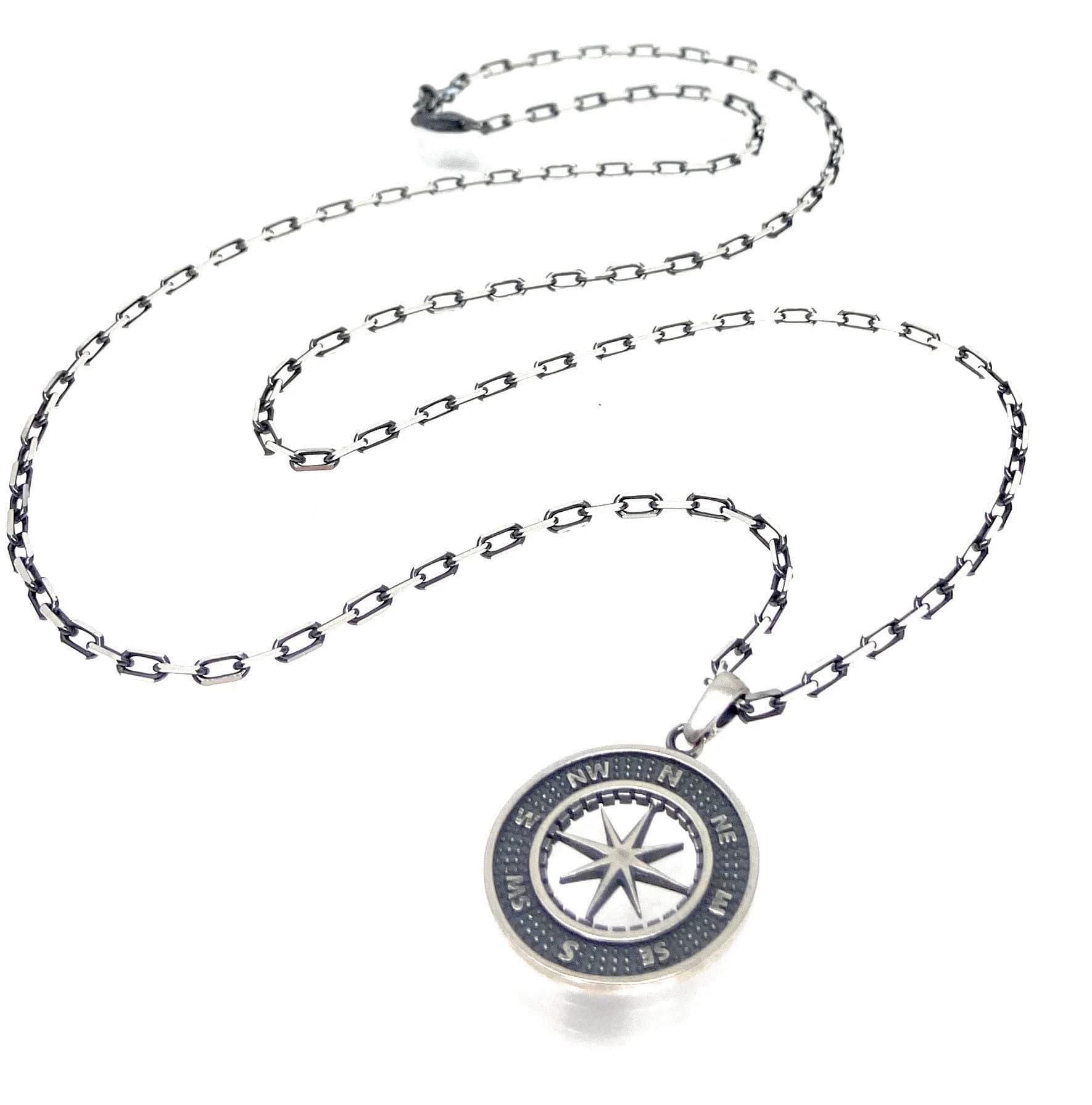 Sterling Silver Compass Necklaces | Wayfinder Compass Pendant | Friendship Gift Compass Necklace, Compass With Long Chain for Men - image 3