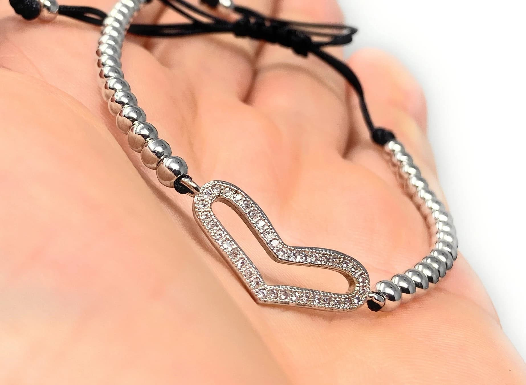 Cubic Zirconia Fashion Heart Bracelet | Micro Pave Adjustable Heart Charm | Dainty Heart Bracelet - image 5