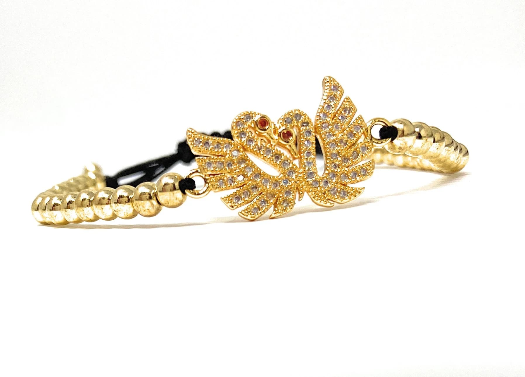 Cubic Zirconia Two Swans Fashion Bracelet | Pave Swan & Heart Adjustable Bracelet | 14K Gold Filled Dainty Link Bracelet | Double Swan Charm - image 5