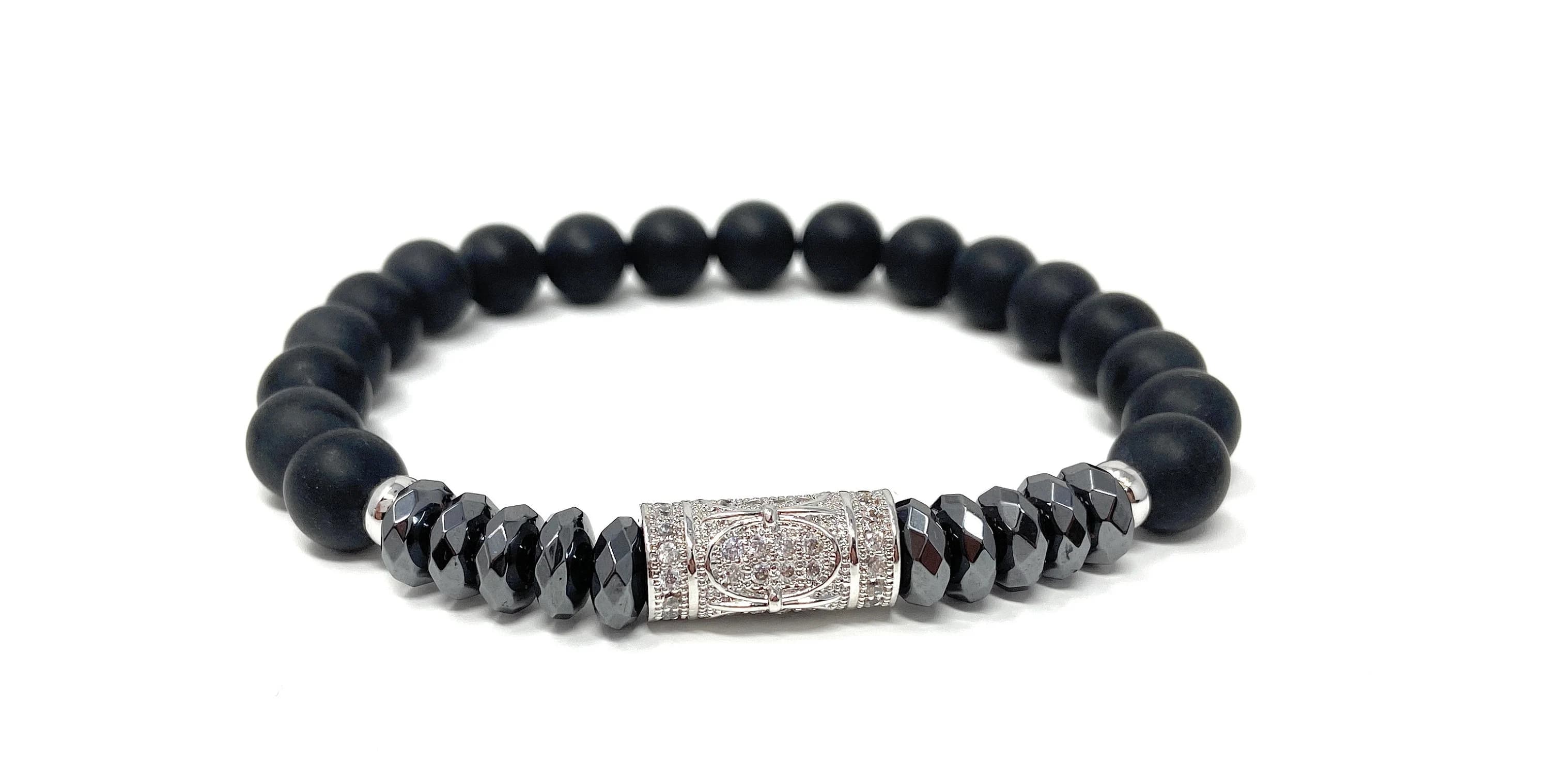 8 MM Matte Onyx Stone Bracelets | Cz Pave Charm Bangle | Matte Onyx Chakra Bracelet | Hematite Bead Surfer Bracelet Men | Fathers Day Gifts - image 5