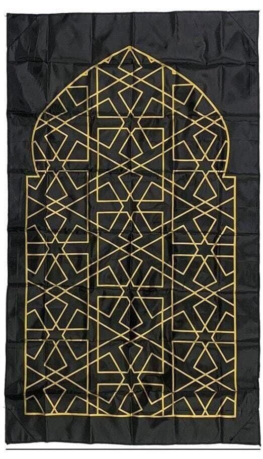 Luxury Travel Prayer Mat |  Black & Gold Ja Namaz  Waterproof Pocket Salah Mat in Box - Hajj Umrah Gifting Foldable Sejadah Weighted Corners
