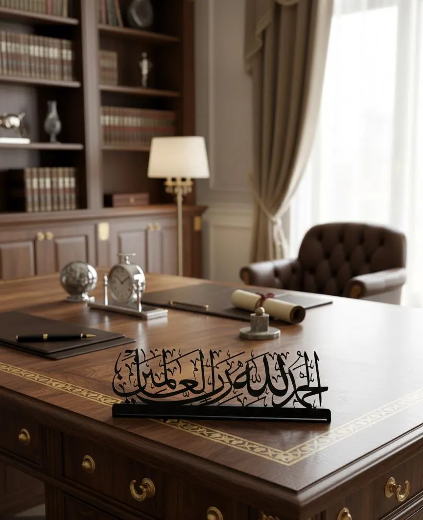 Alhamdulillah Metal Table Decor, Islamic Tabletop Art, Elhamdulillah Arabic Calligraphy Ramadan Gift