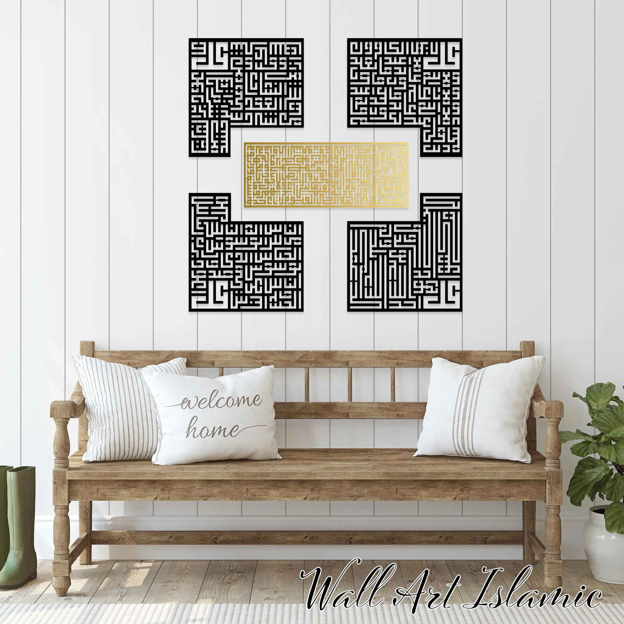 5-Piece Kufic Islamic Metal Wall Art: 4 Quls & Ayetel Kursi - image 3